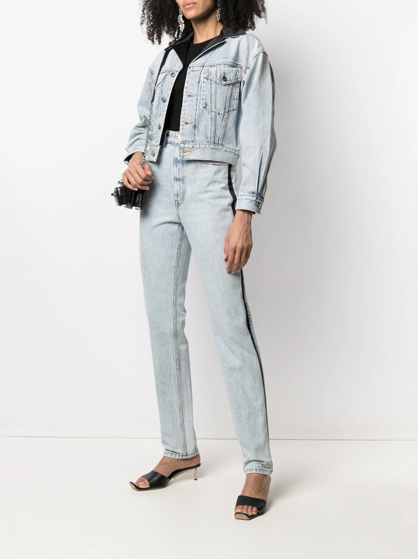 peak-lapels cropped denim jacket