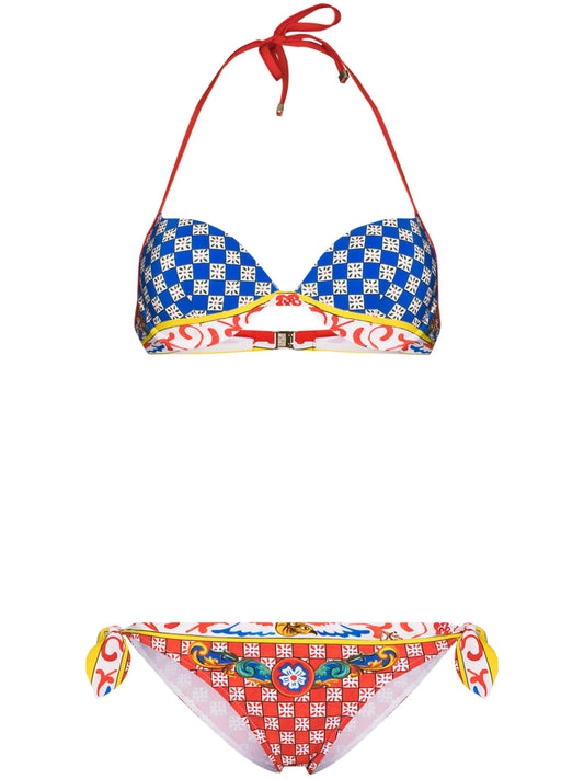 Carretto-print triangle bikini