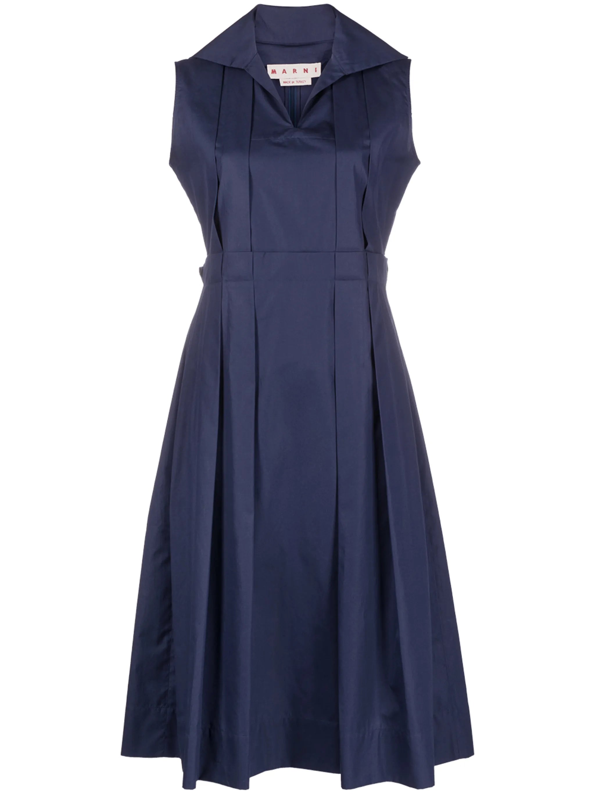 pleated-detailing sleeveless shirtdress