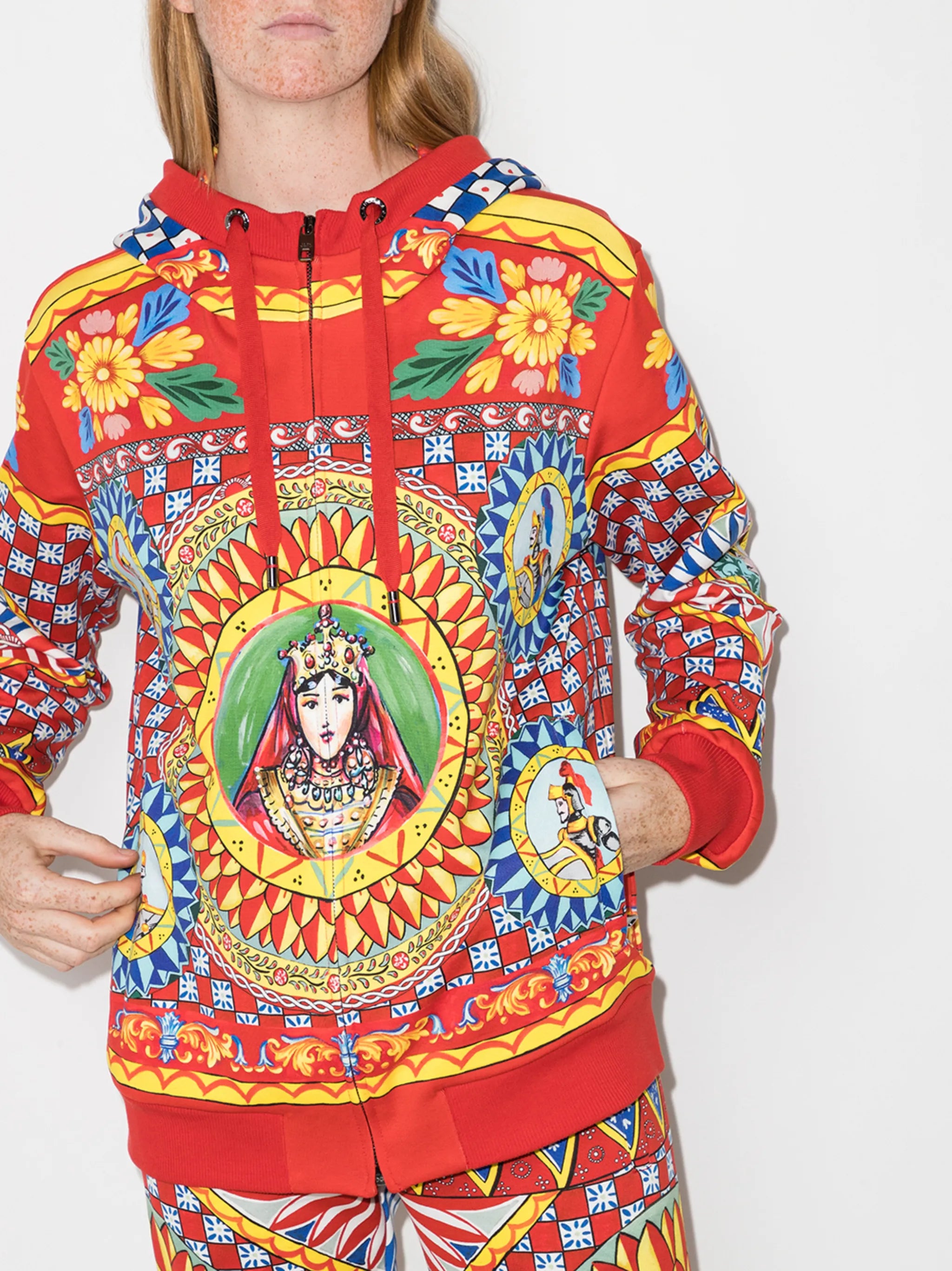 Carretto-print zip-up hoodie