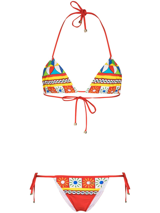 Carretto-print triangle bikini