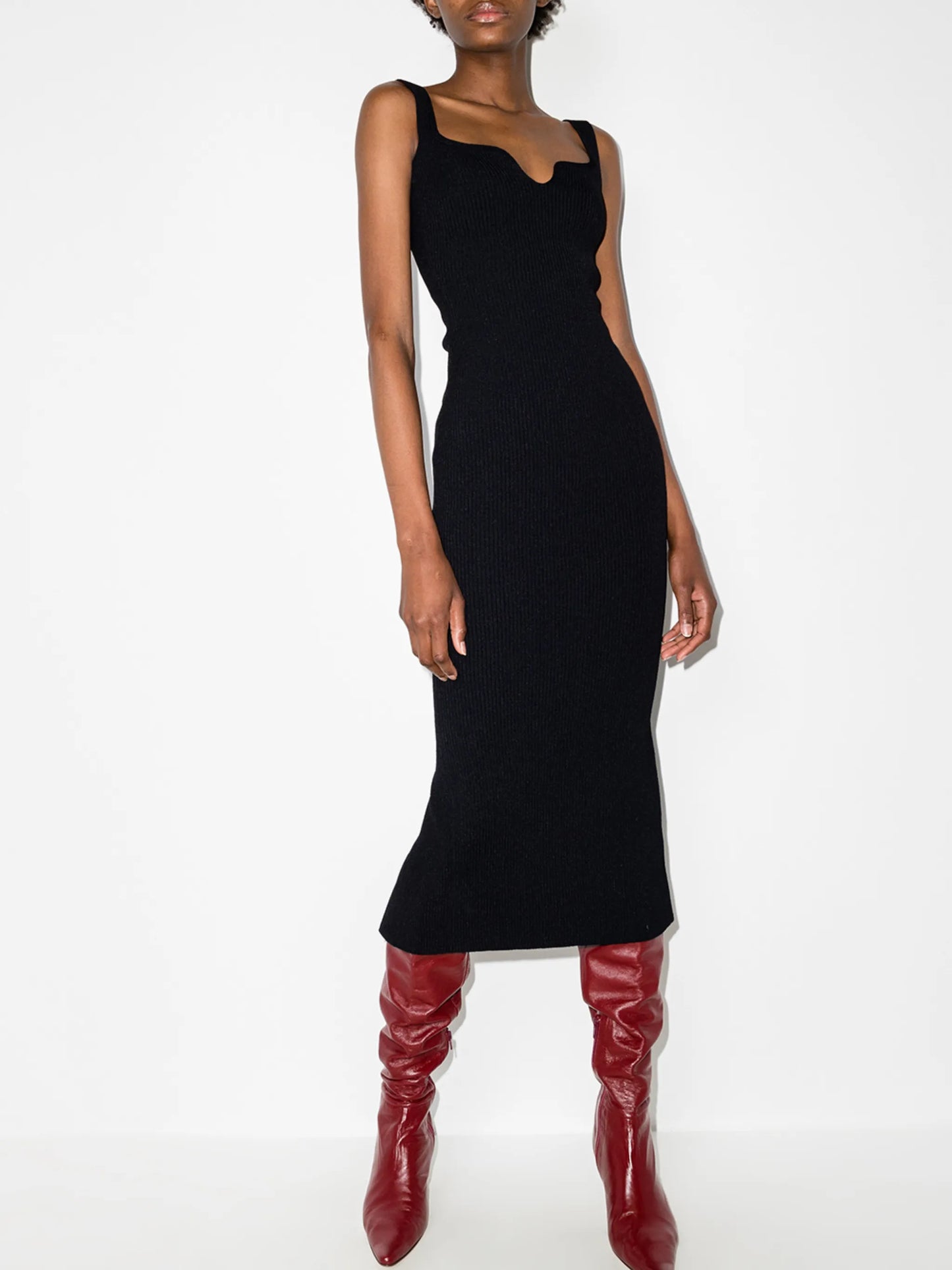 Nina sweetheart rib-knit midi dress