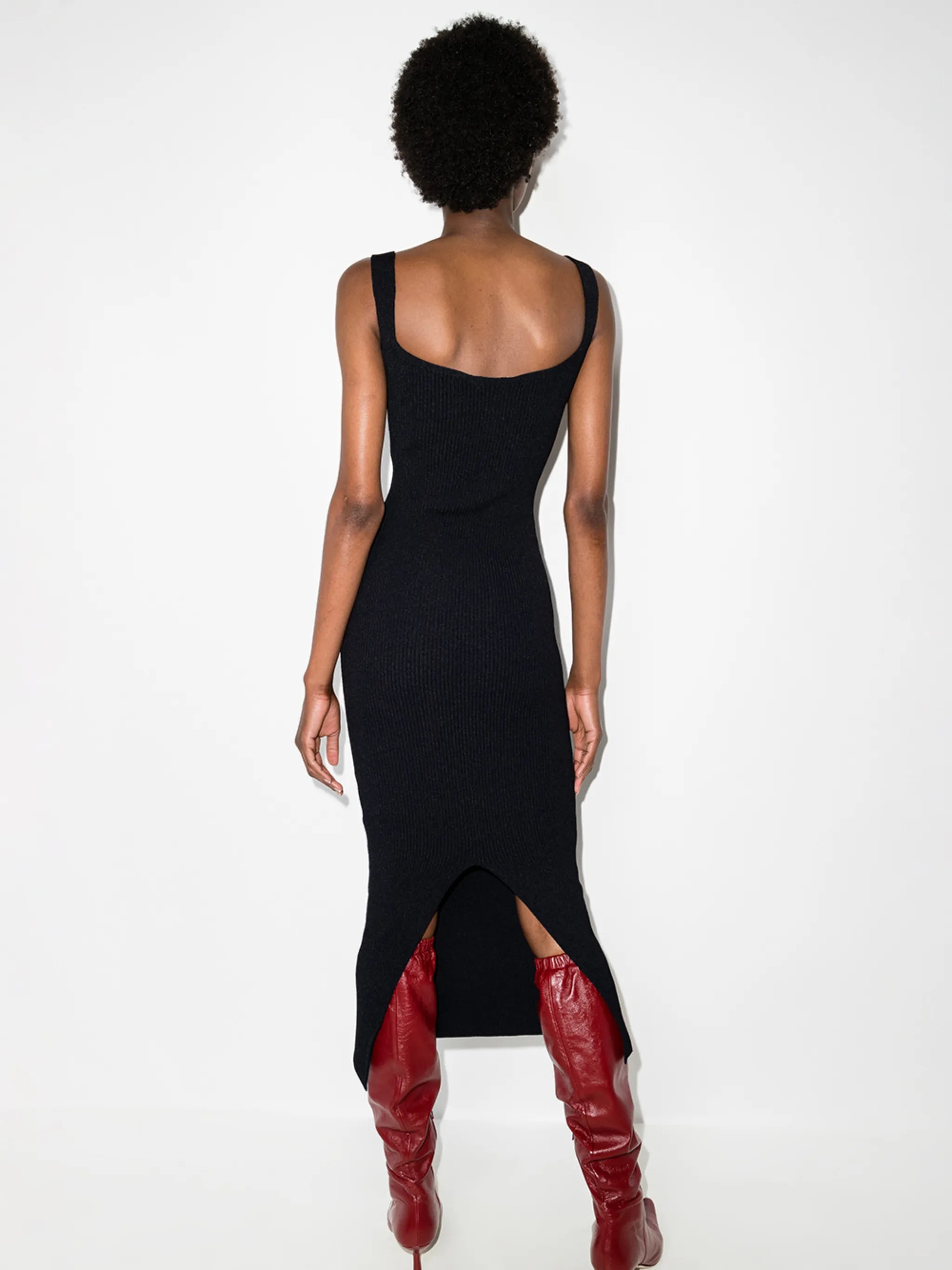Nina sweetheart rib-knit midi dress