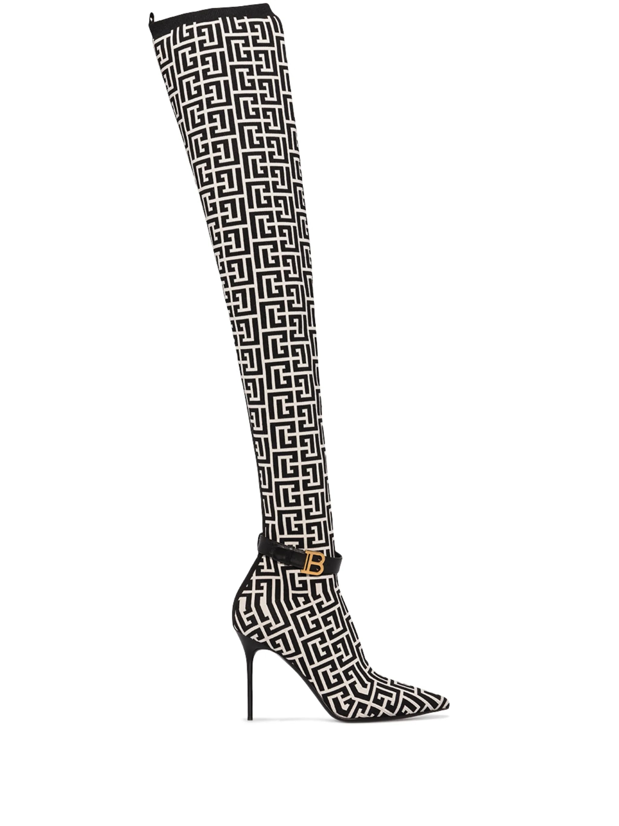 Raven monogram thigh-high boots