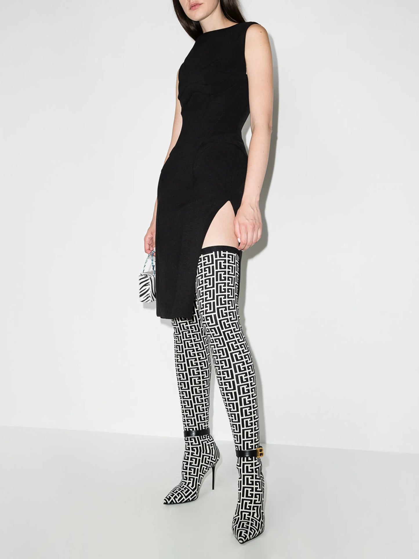 Raven monogram thigh-high boots