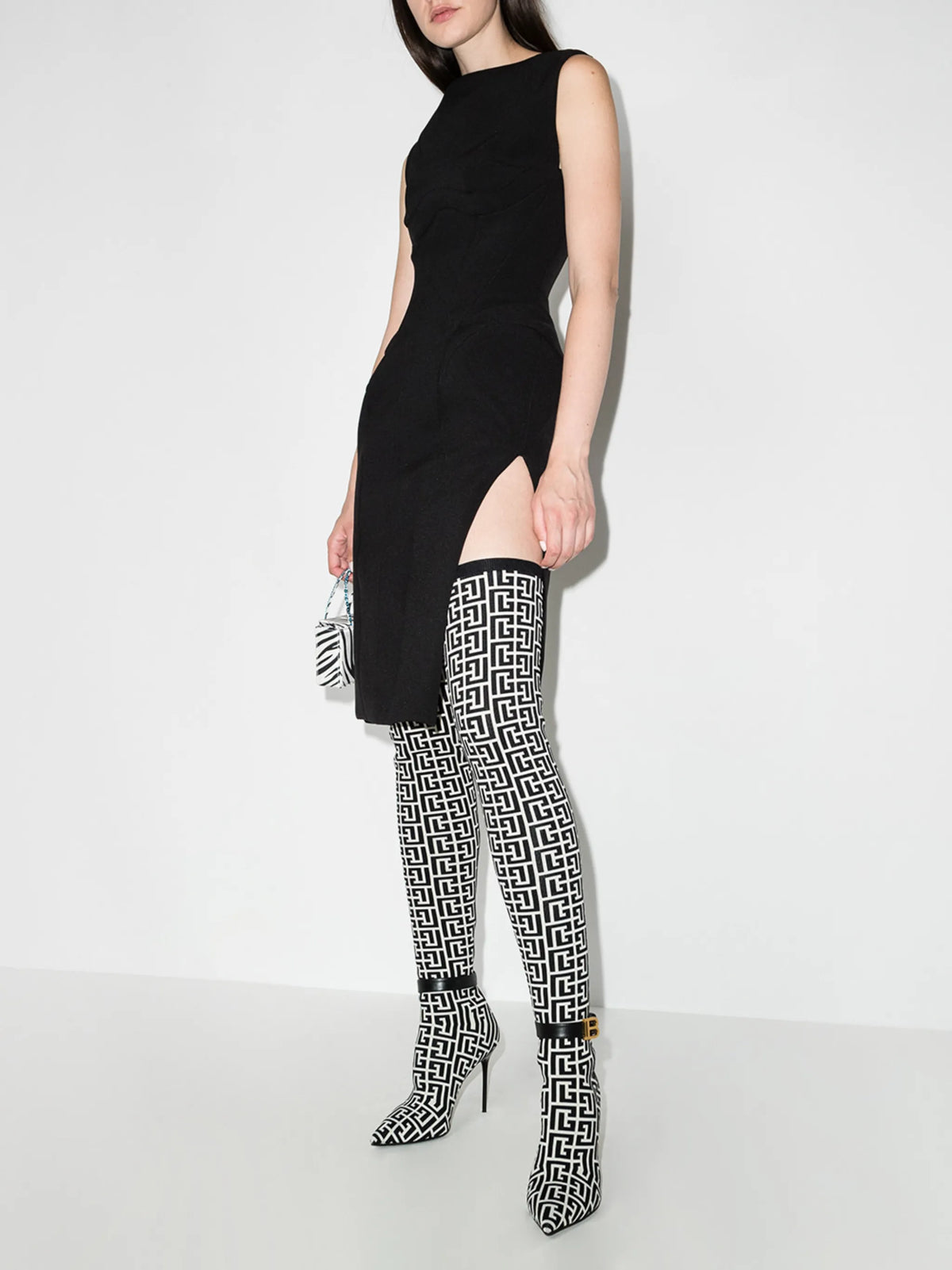 Raven monogram thigh-high boots