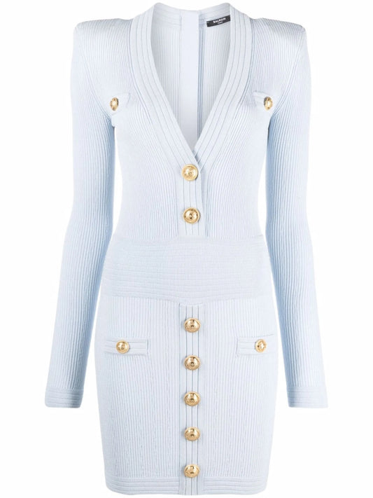 button-up knitted minidress