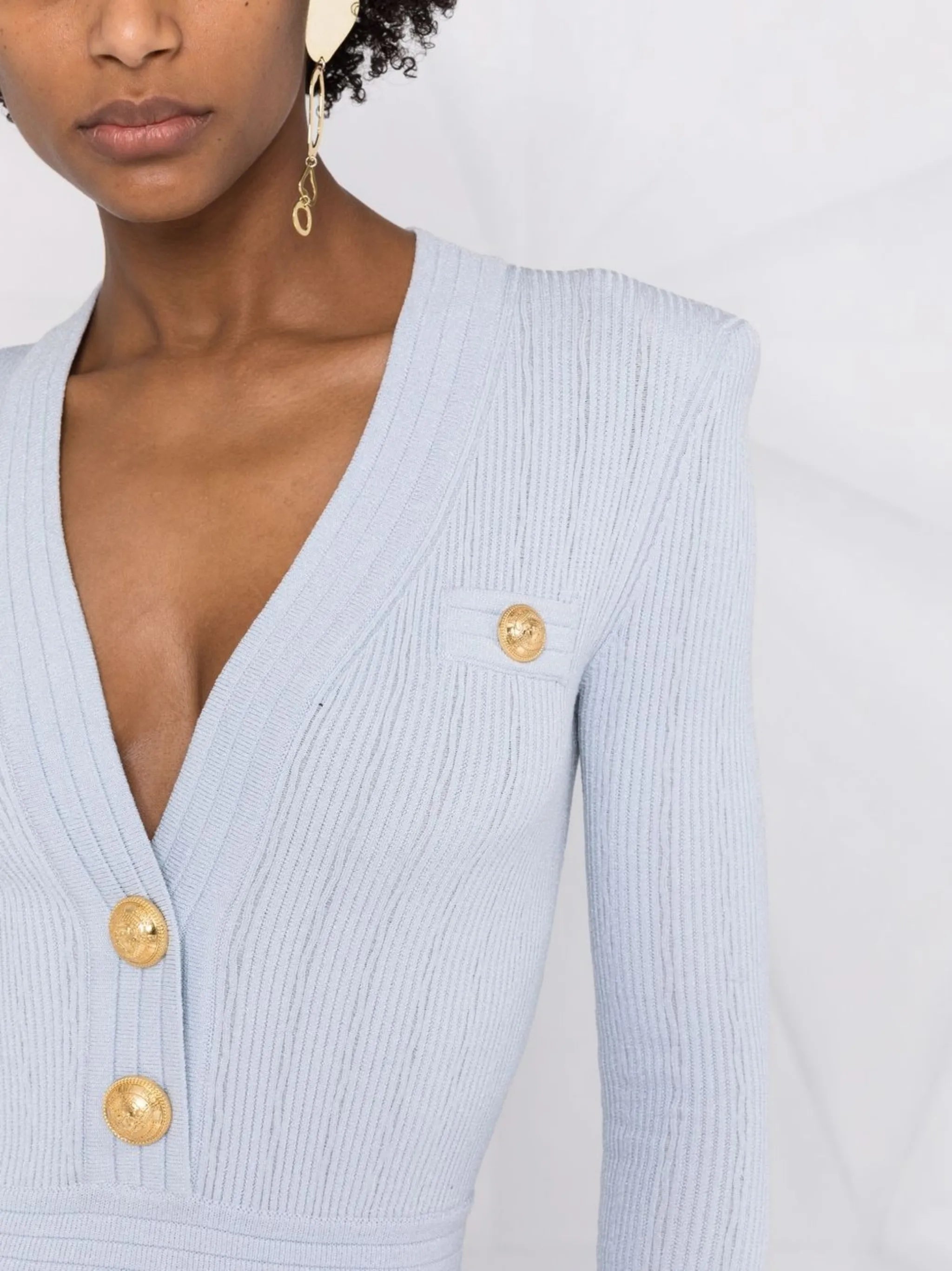 button-embellished ribbed-knit dress