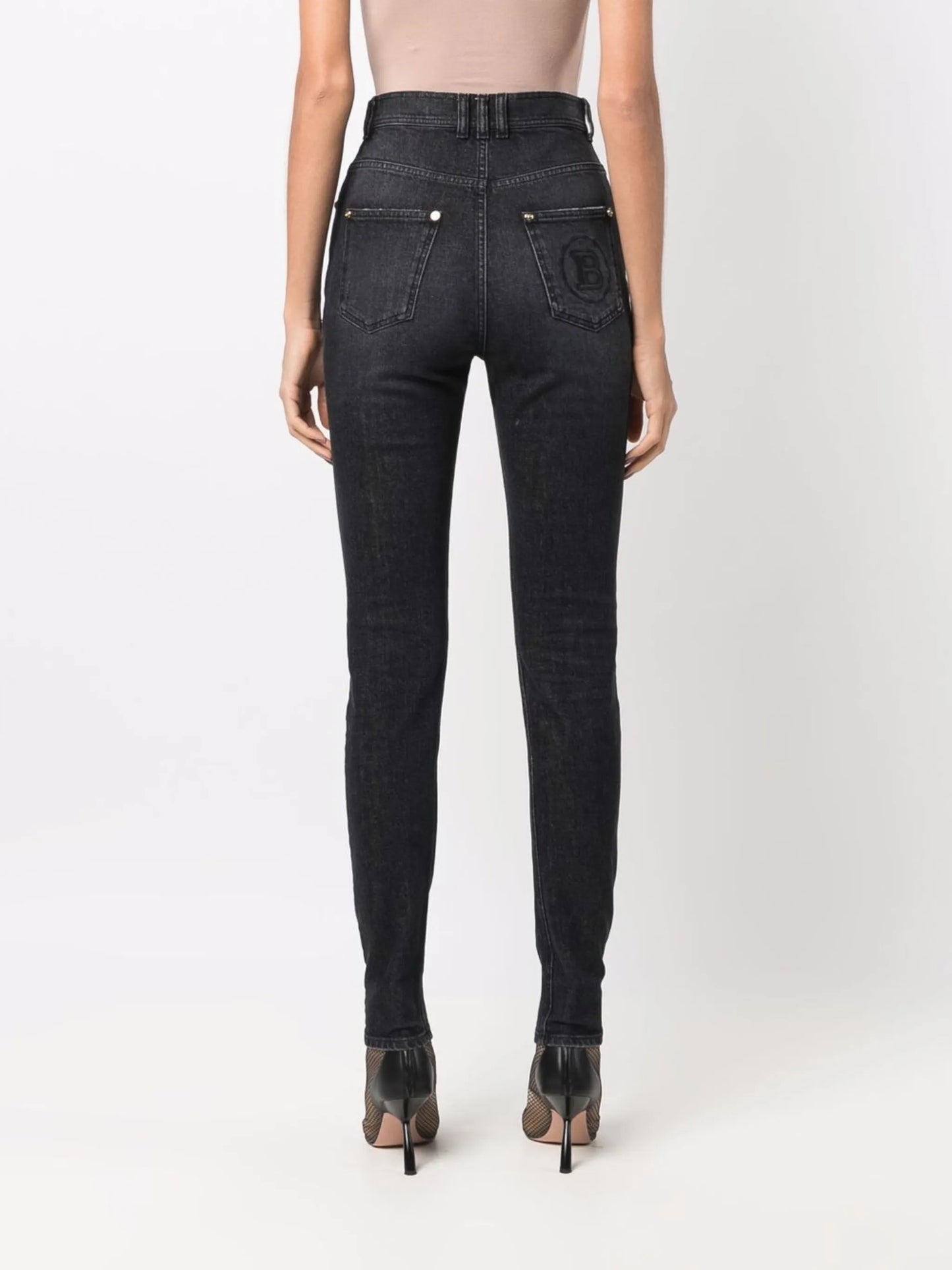 high-waisted button-detail denim jeans