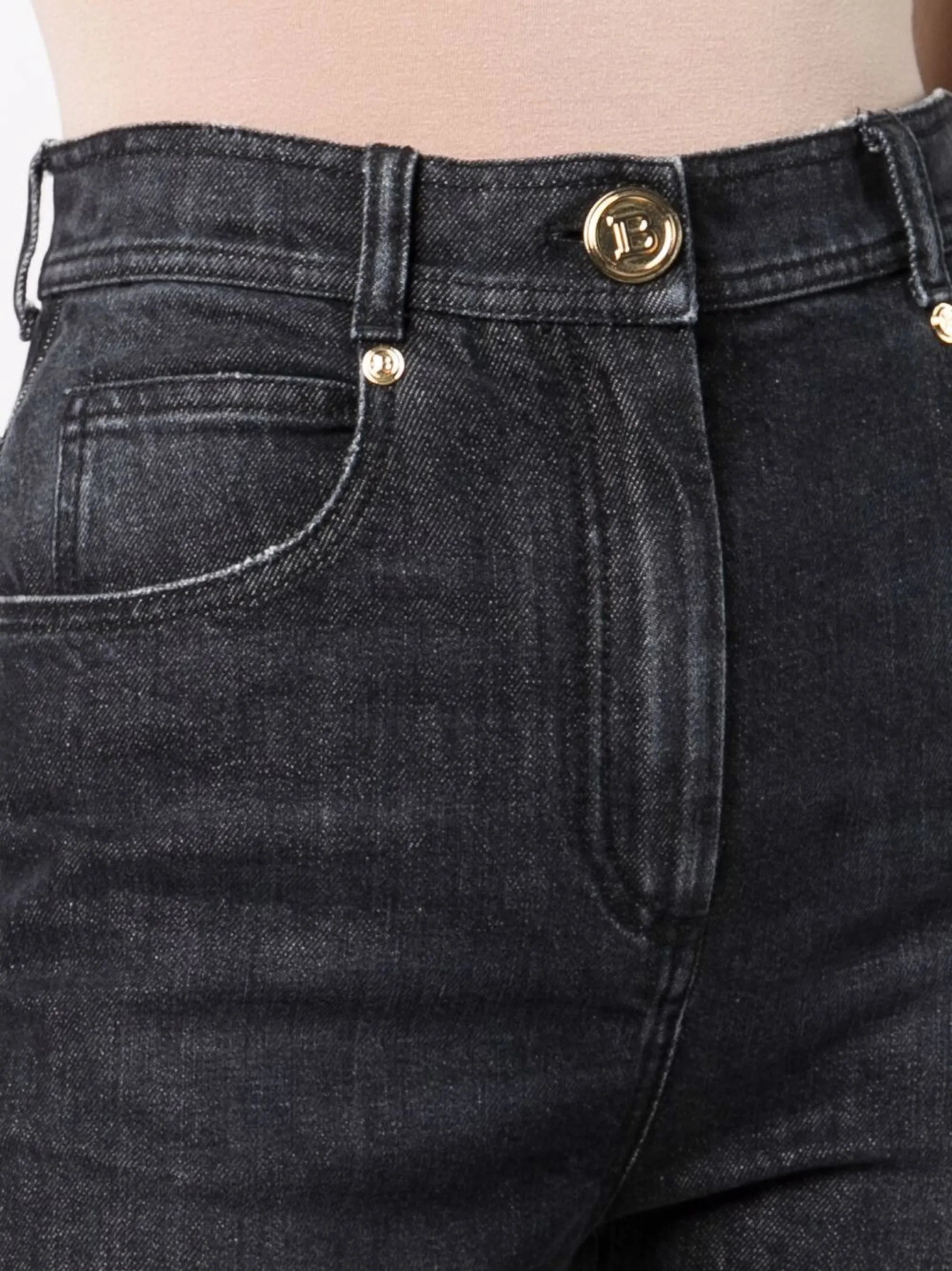 high-waisted button-detail denim jeans