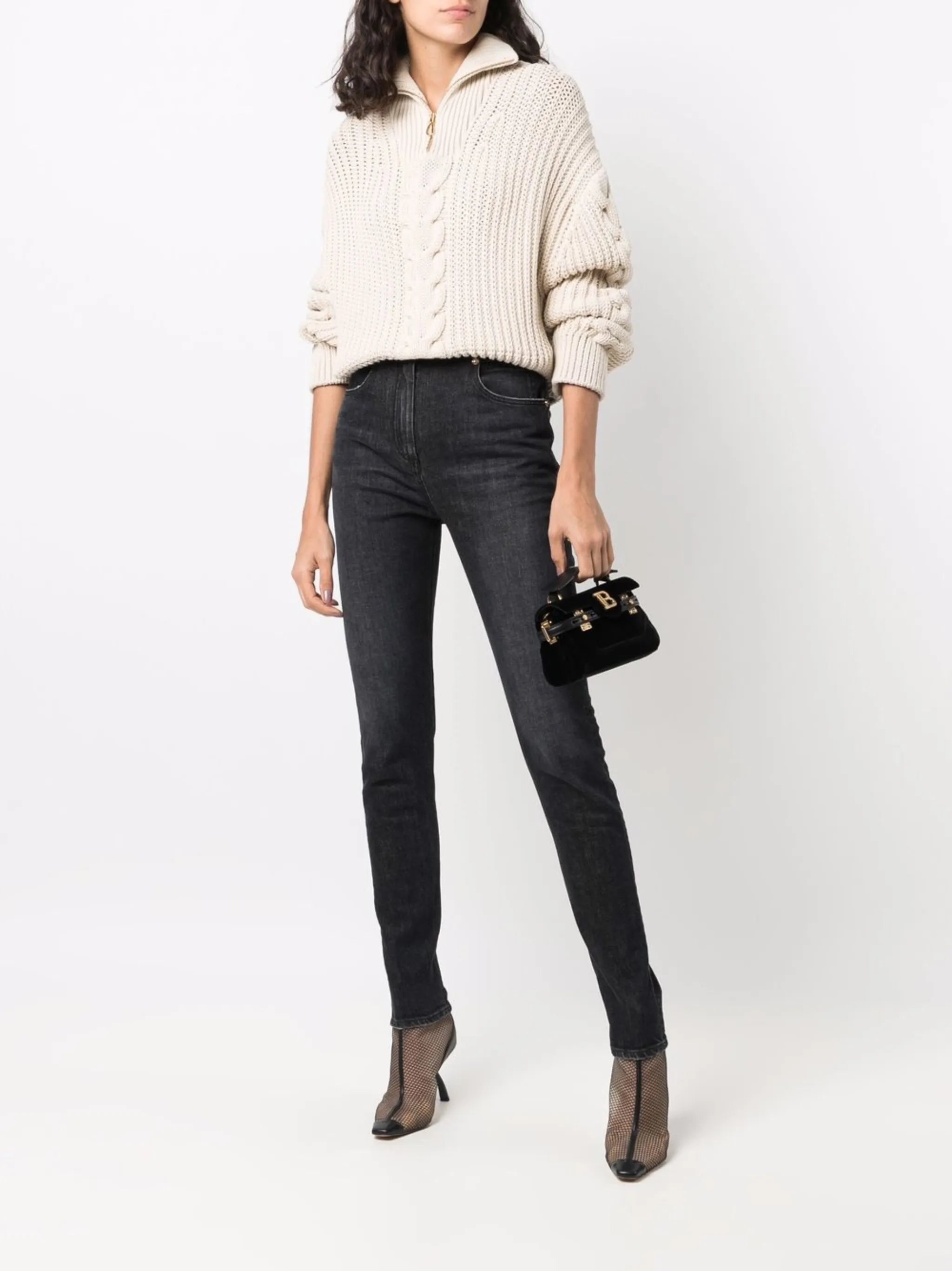 high-waisted button-detail denim jeans