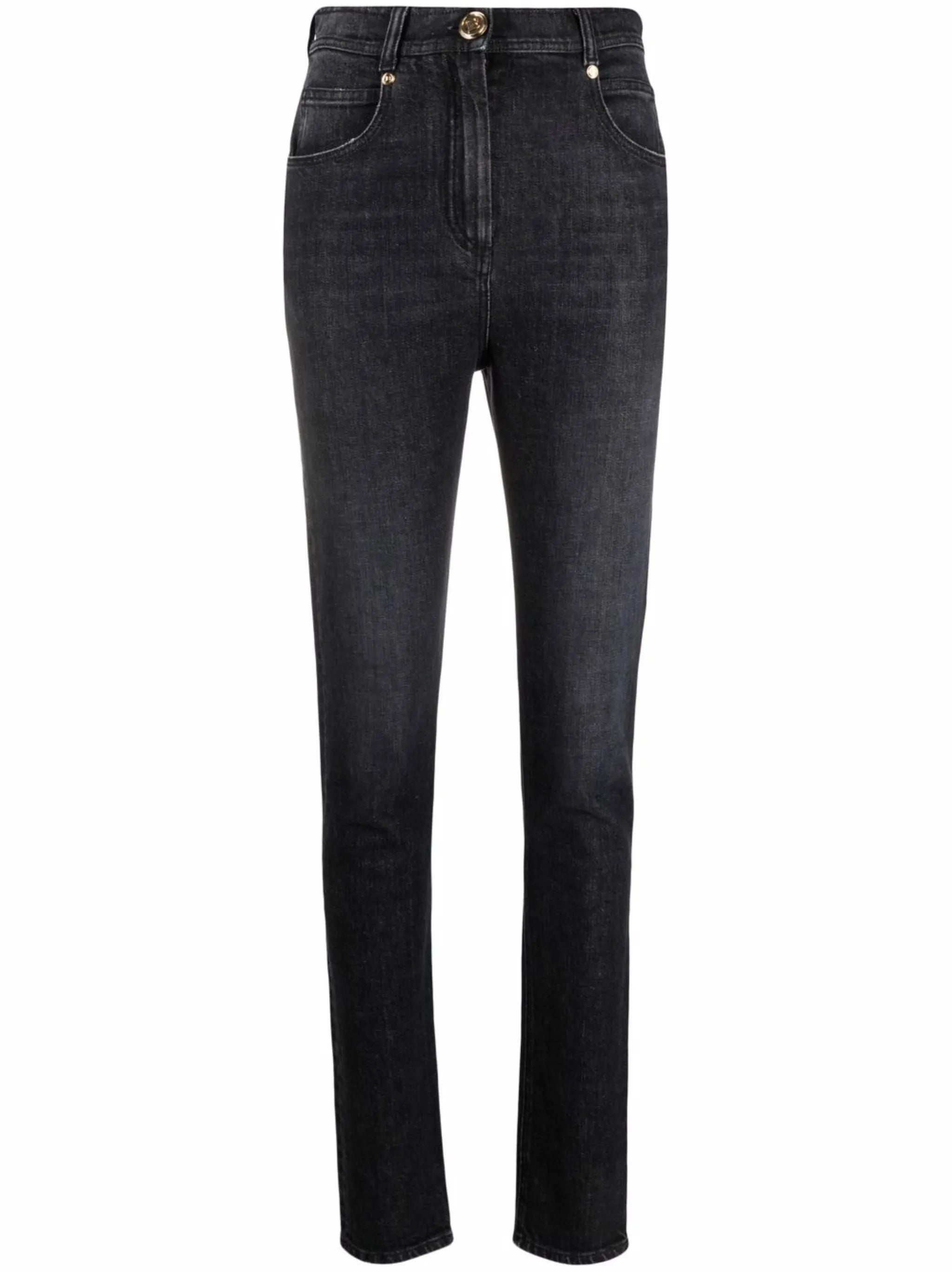 high-waisted button-detail denim jeans