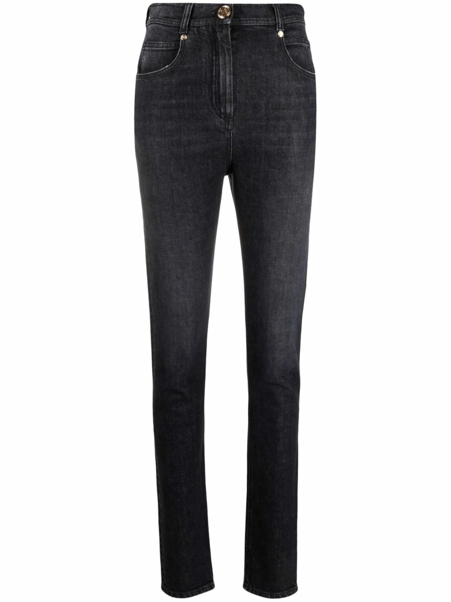 high-waisted button-detail denim jeans