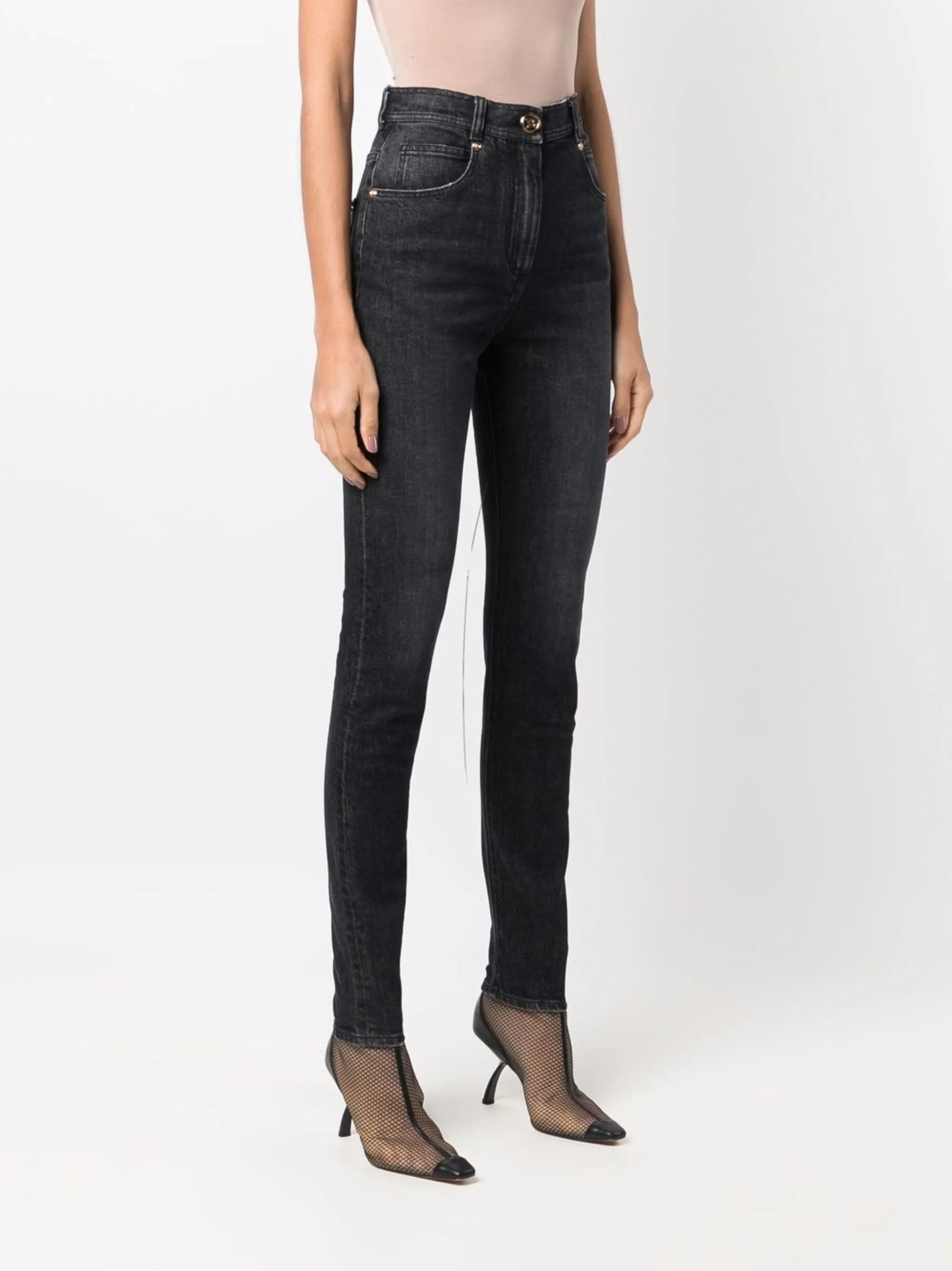 high-waisted button-detail denim jeans