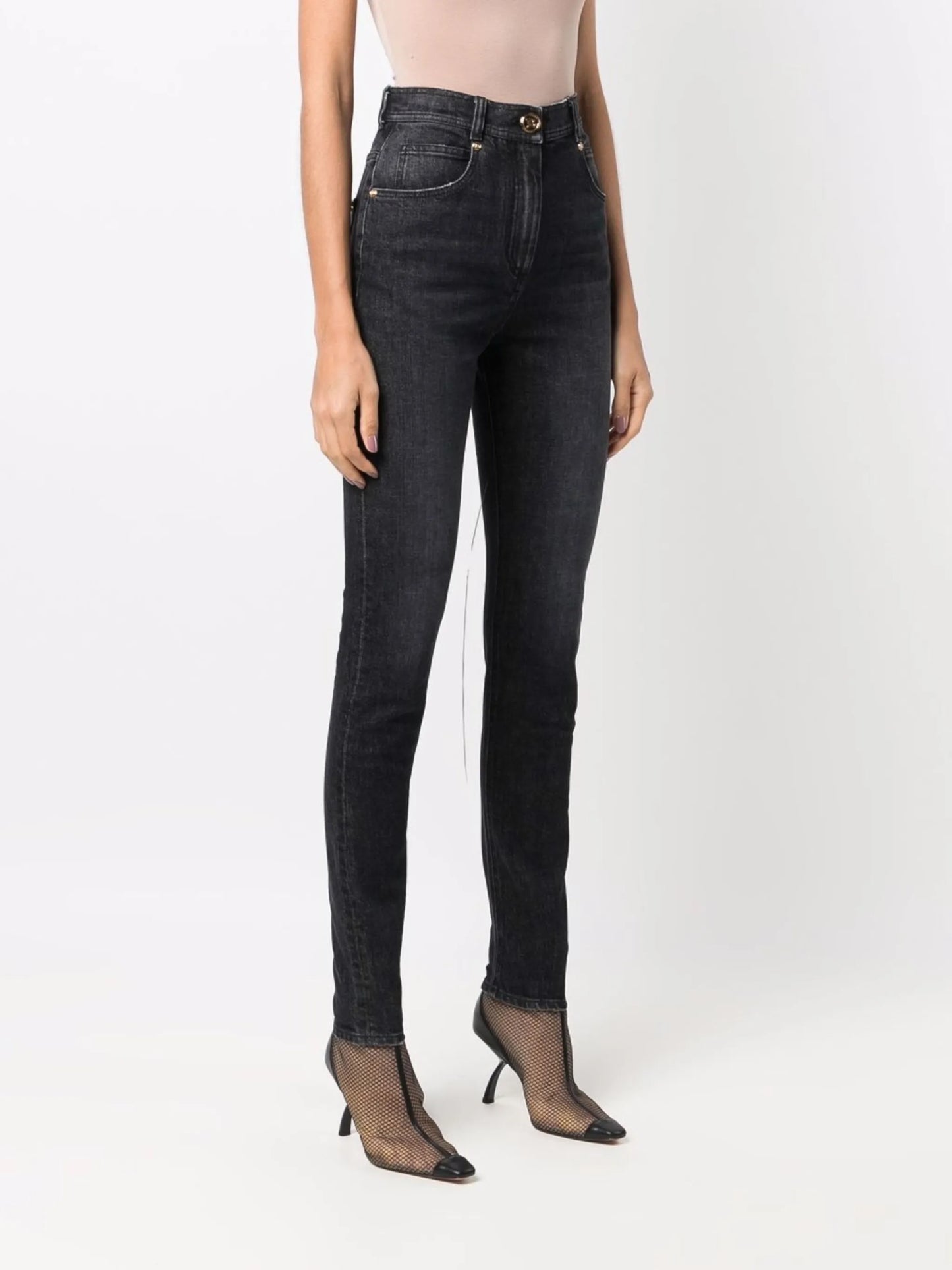 high-waisted button-detail denim jeans
