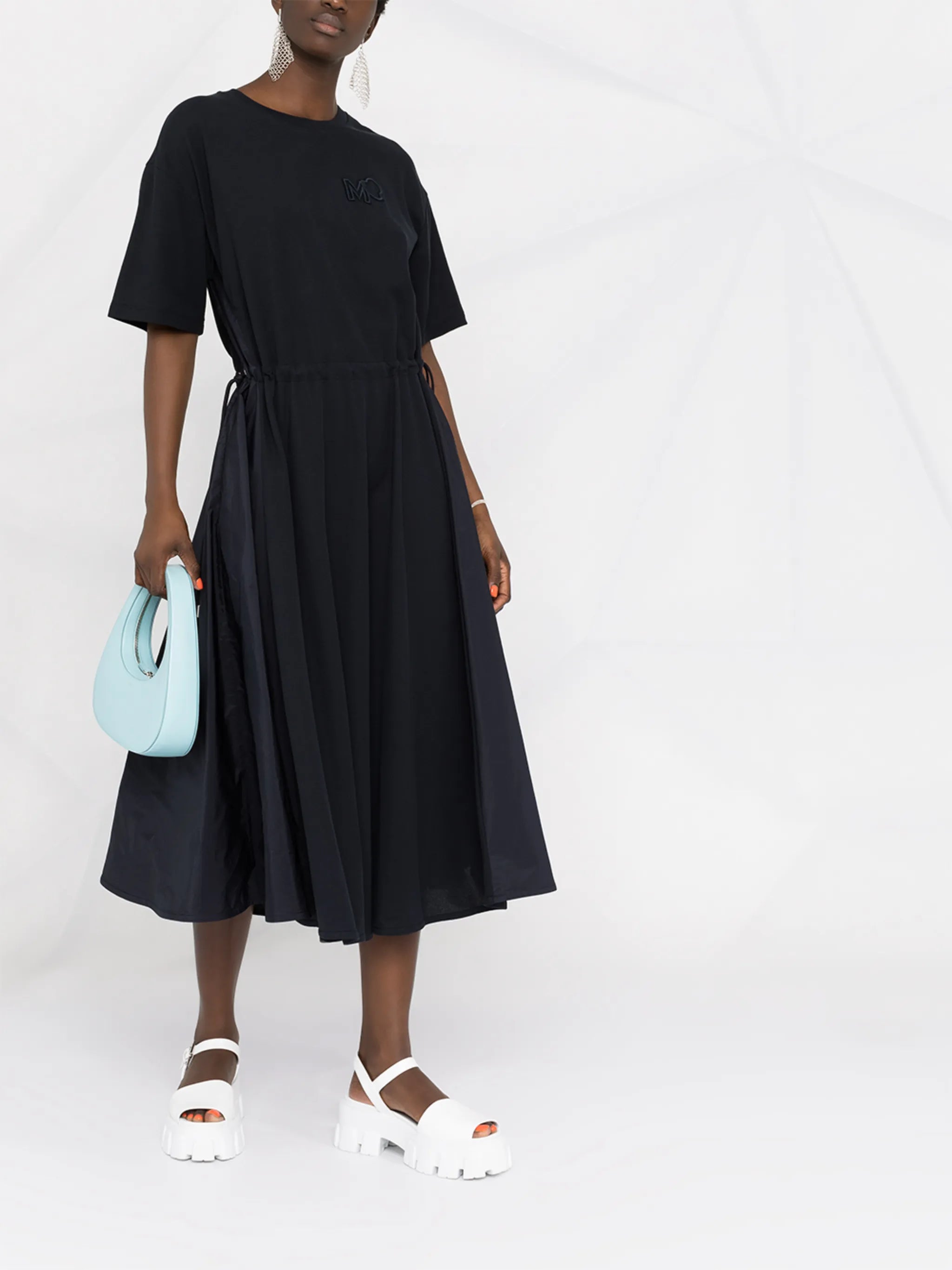 panelled drawstring-waist midi dress