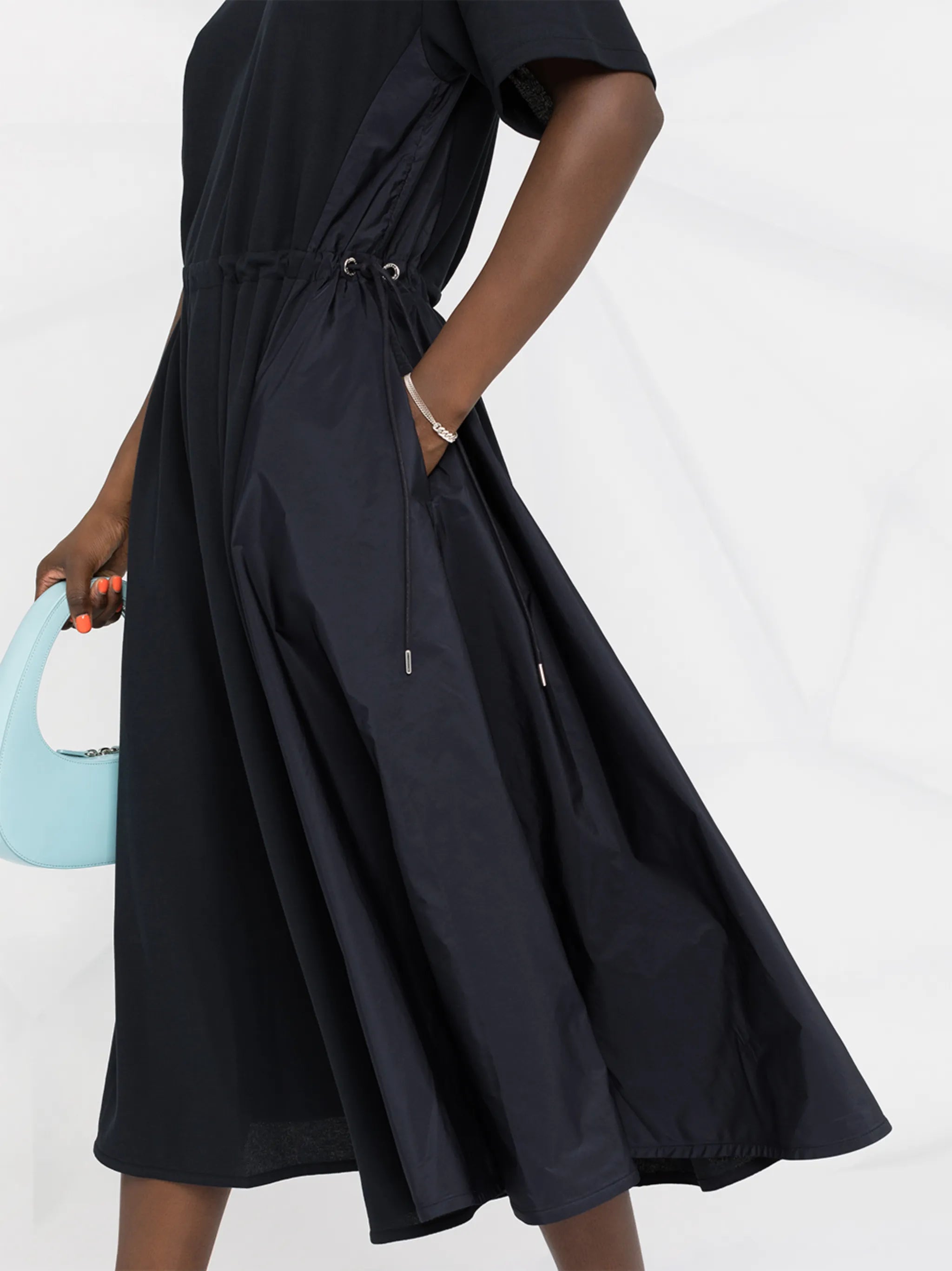 panelled drawstring-waist midi dress