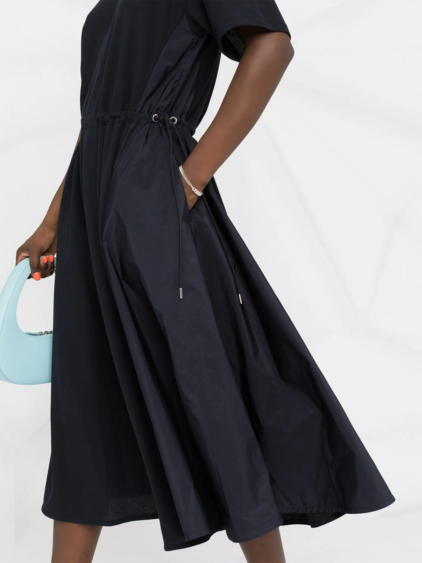panelled drawstring-waist midi dress