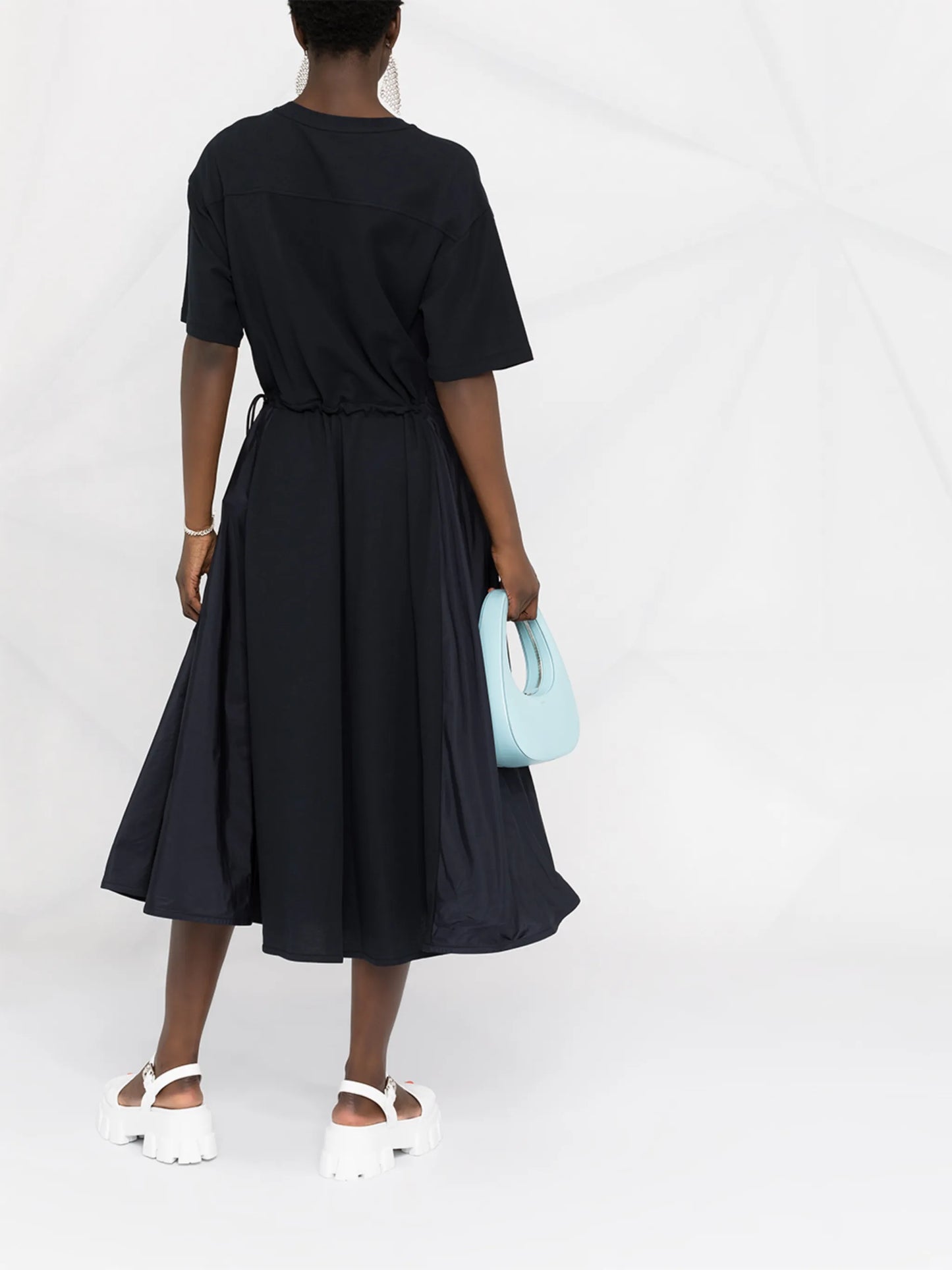 panelled drawstring-waist midi dress
