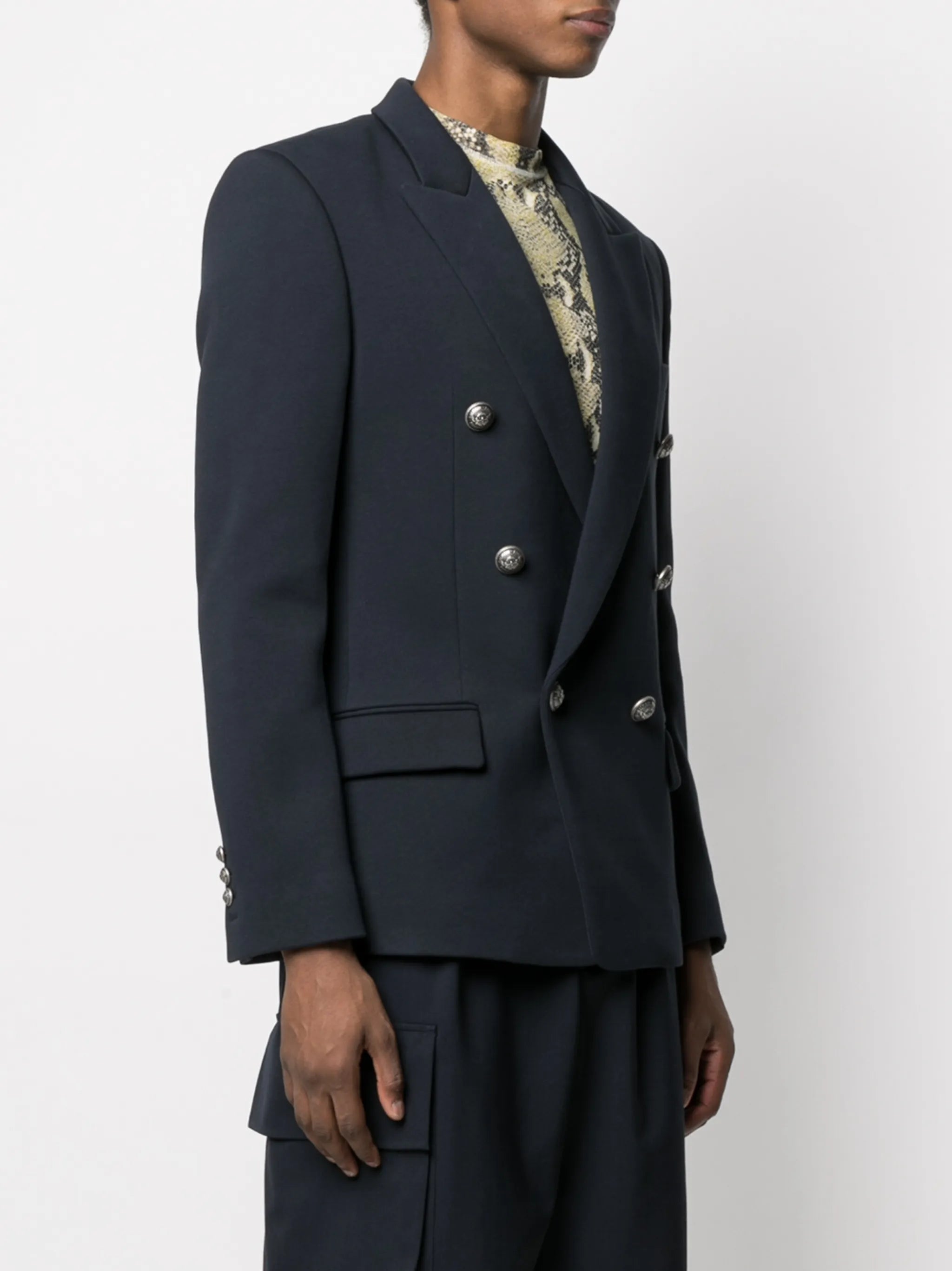 double-breasted cotton blazer