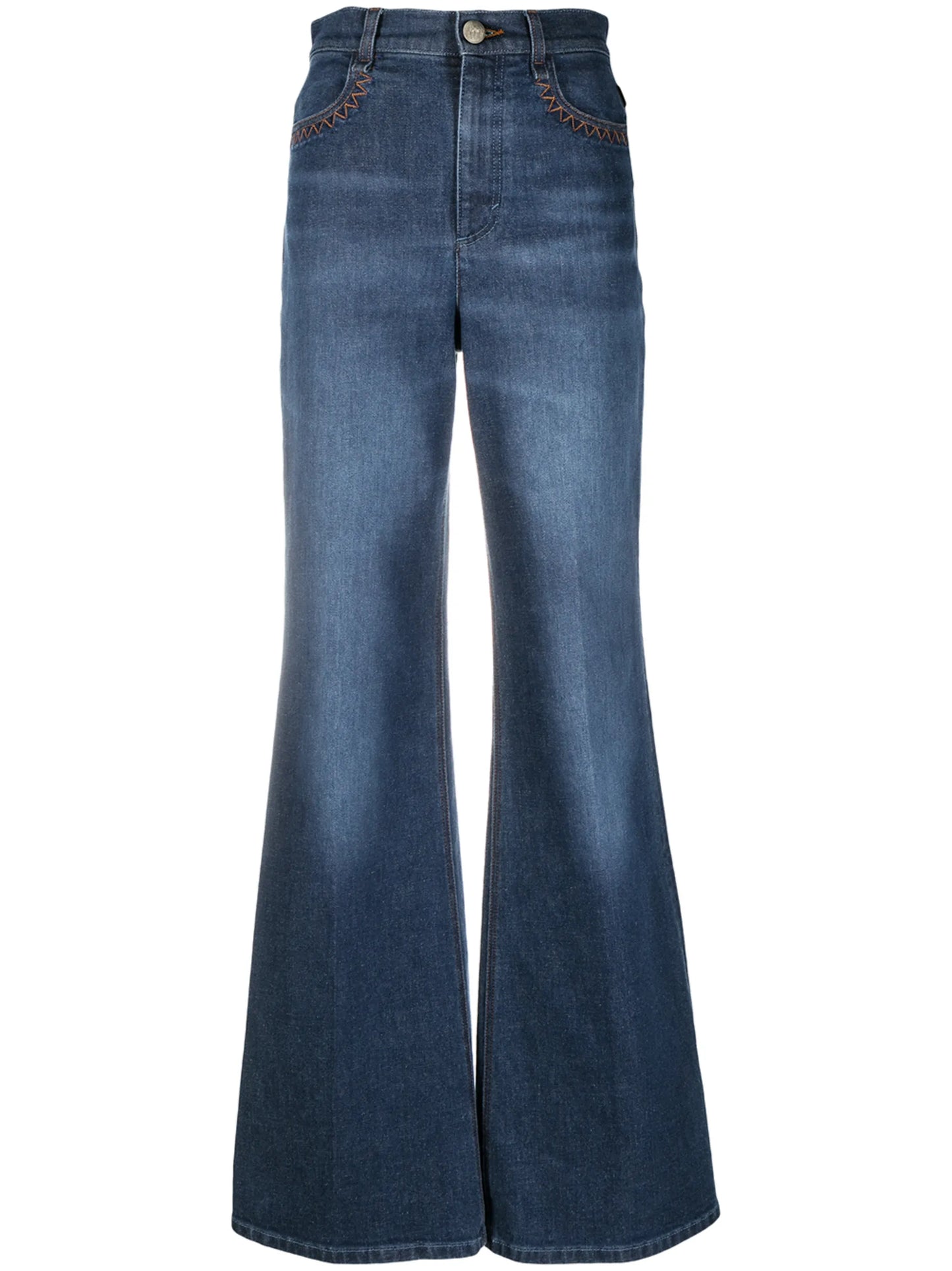 jeans acampanados con tiro alto