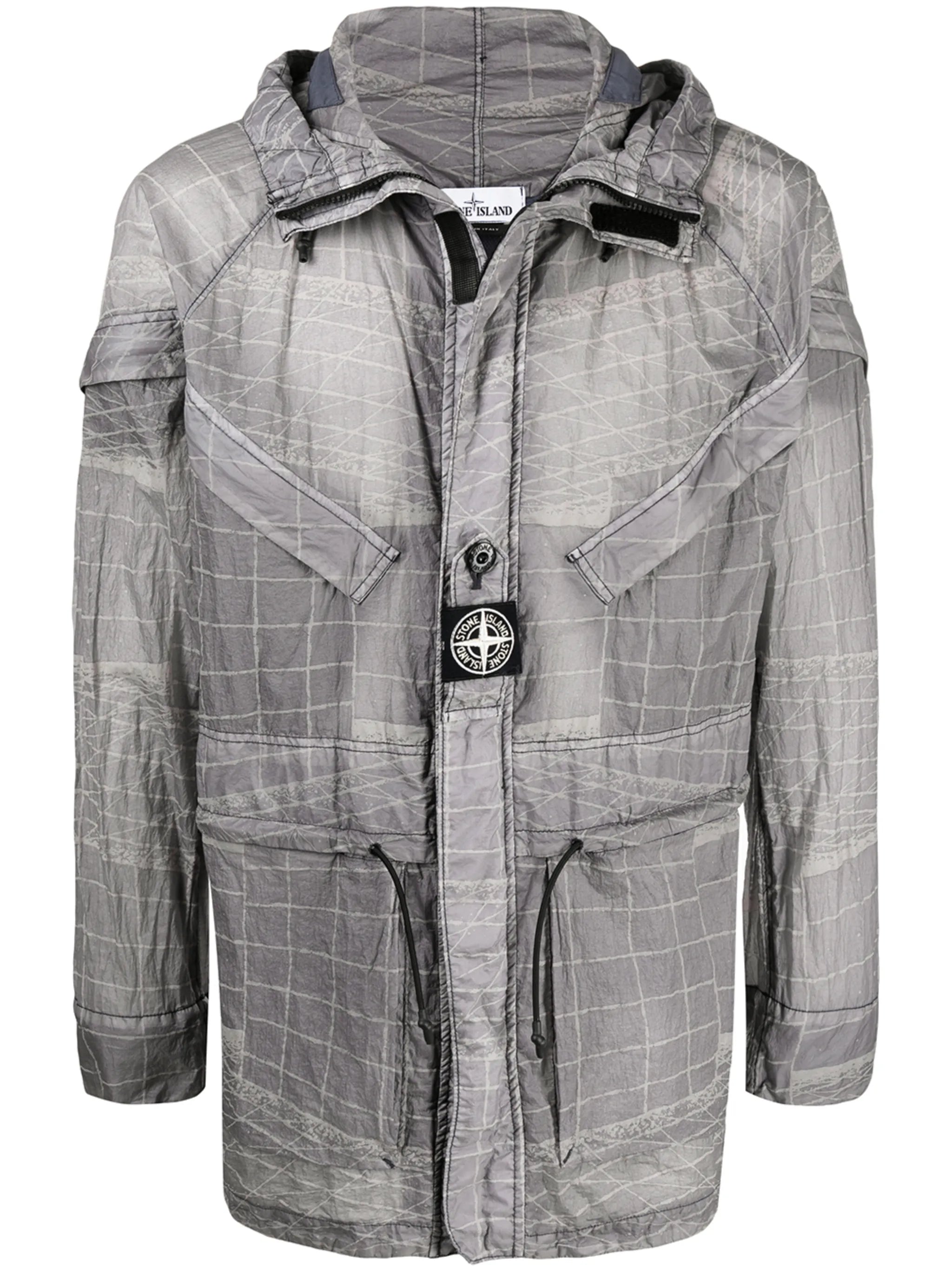 abstract-print hooded lightweight jacket