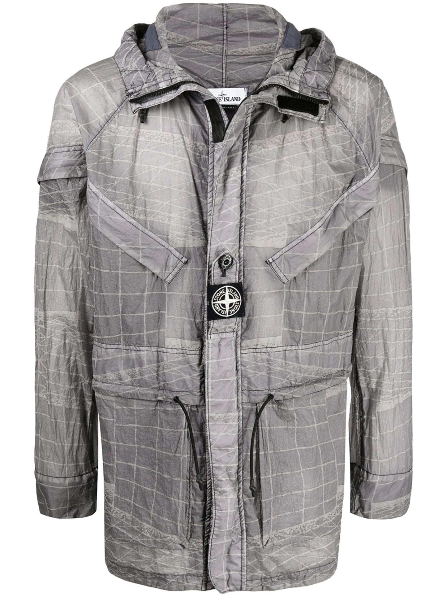 abstract-print hooded lightweight jacket