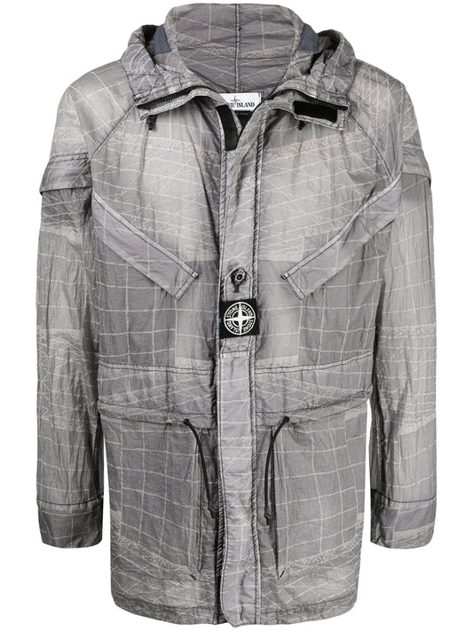 abstract-print hooded lightweight jacket