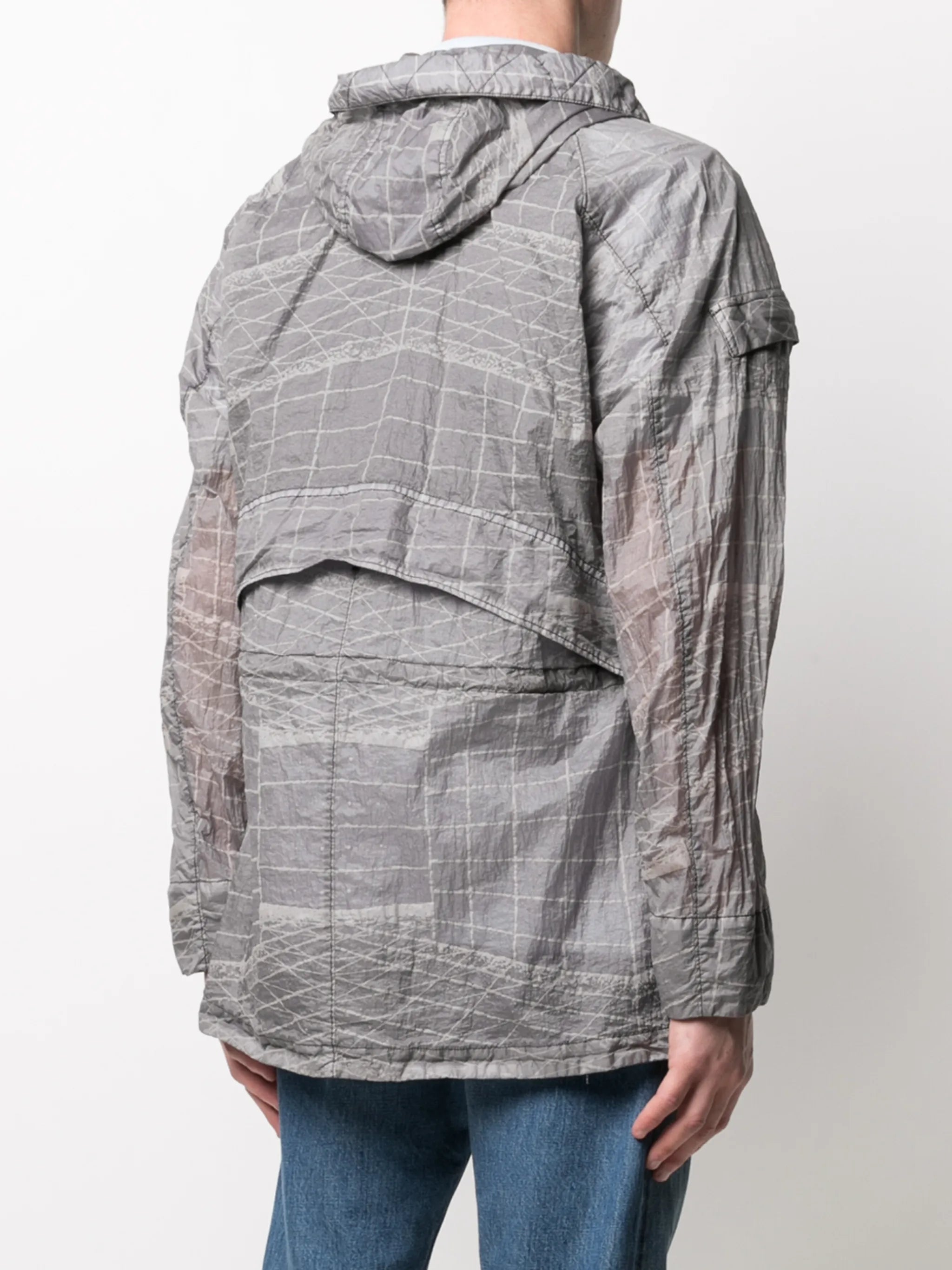 abstract-print hooded lightweight jacket