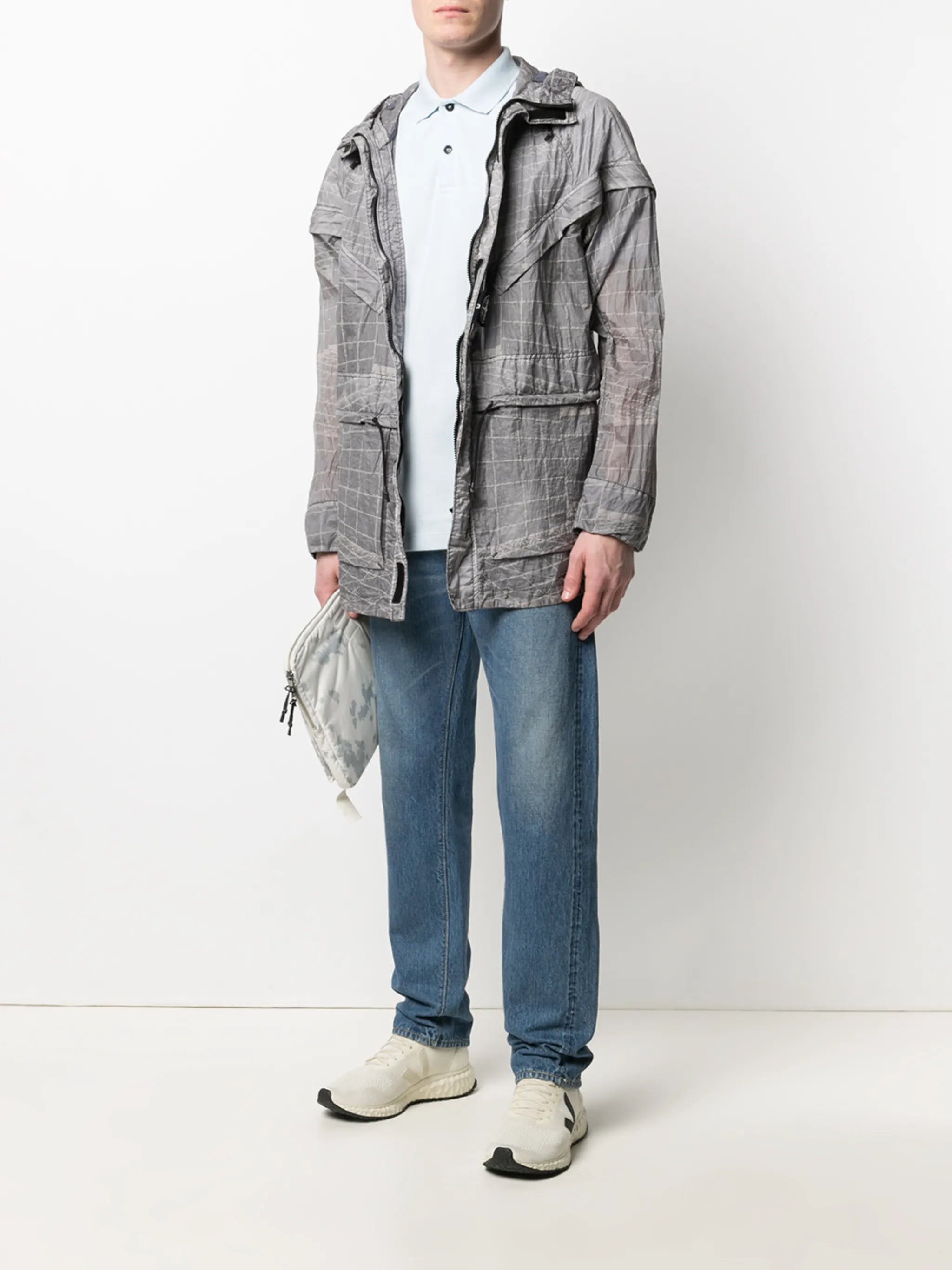 abstract-print hooded lightweight jacket