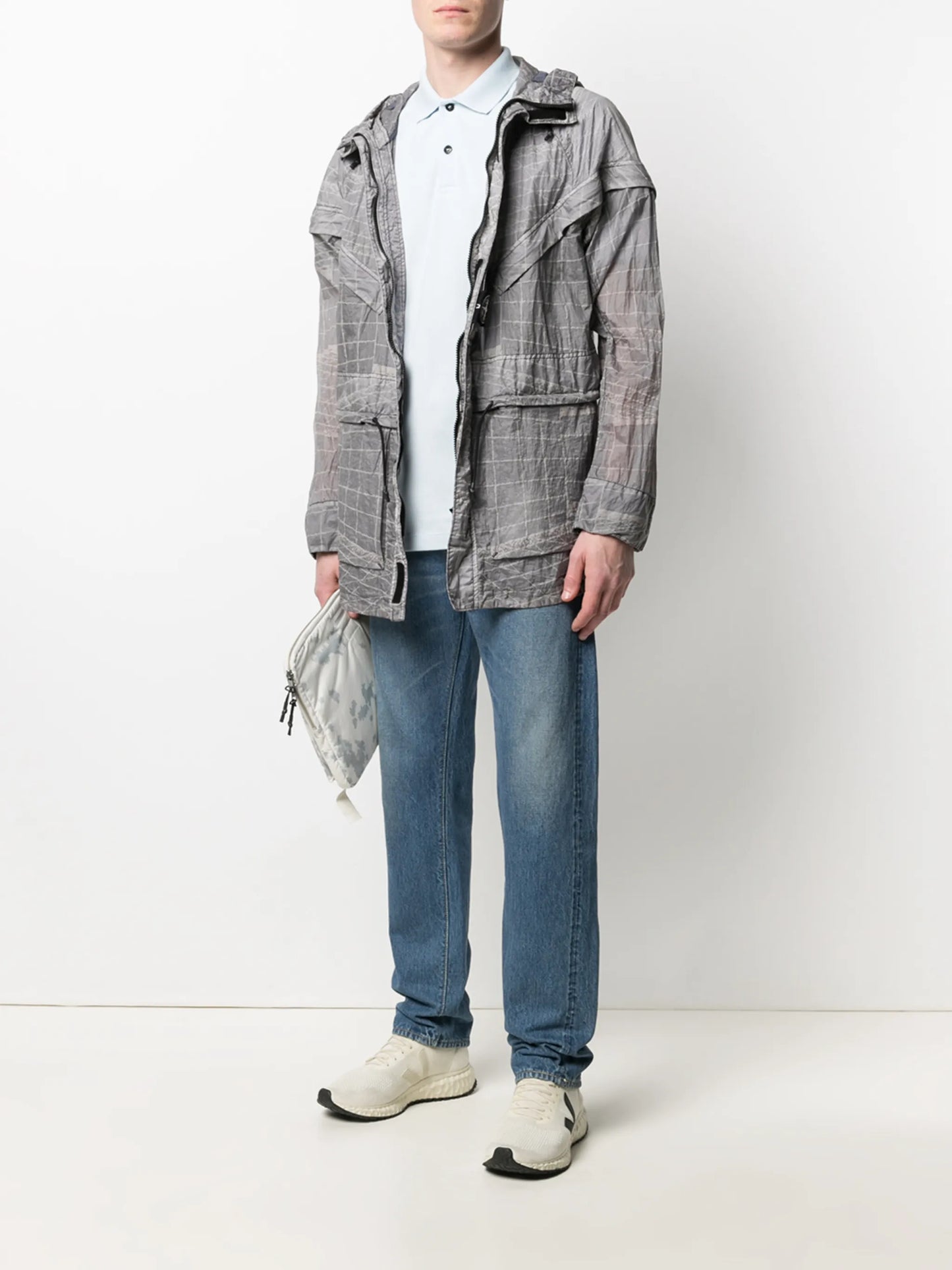 abstract-print hooded lightweight jacket