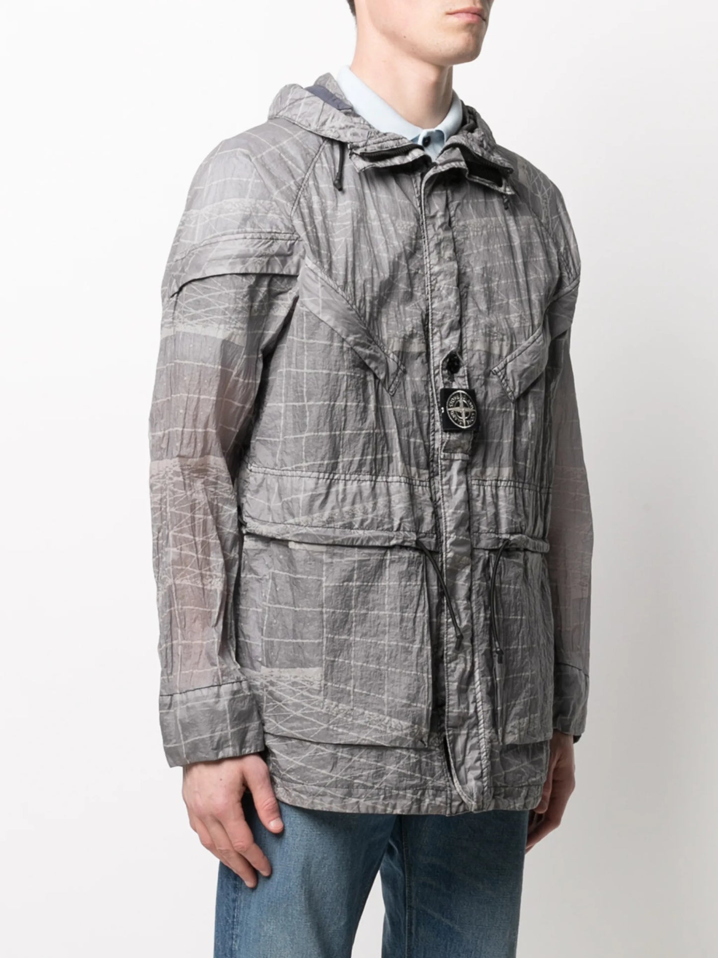 abstract-print hooded lightweight jacket