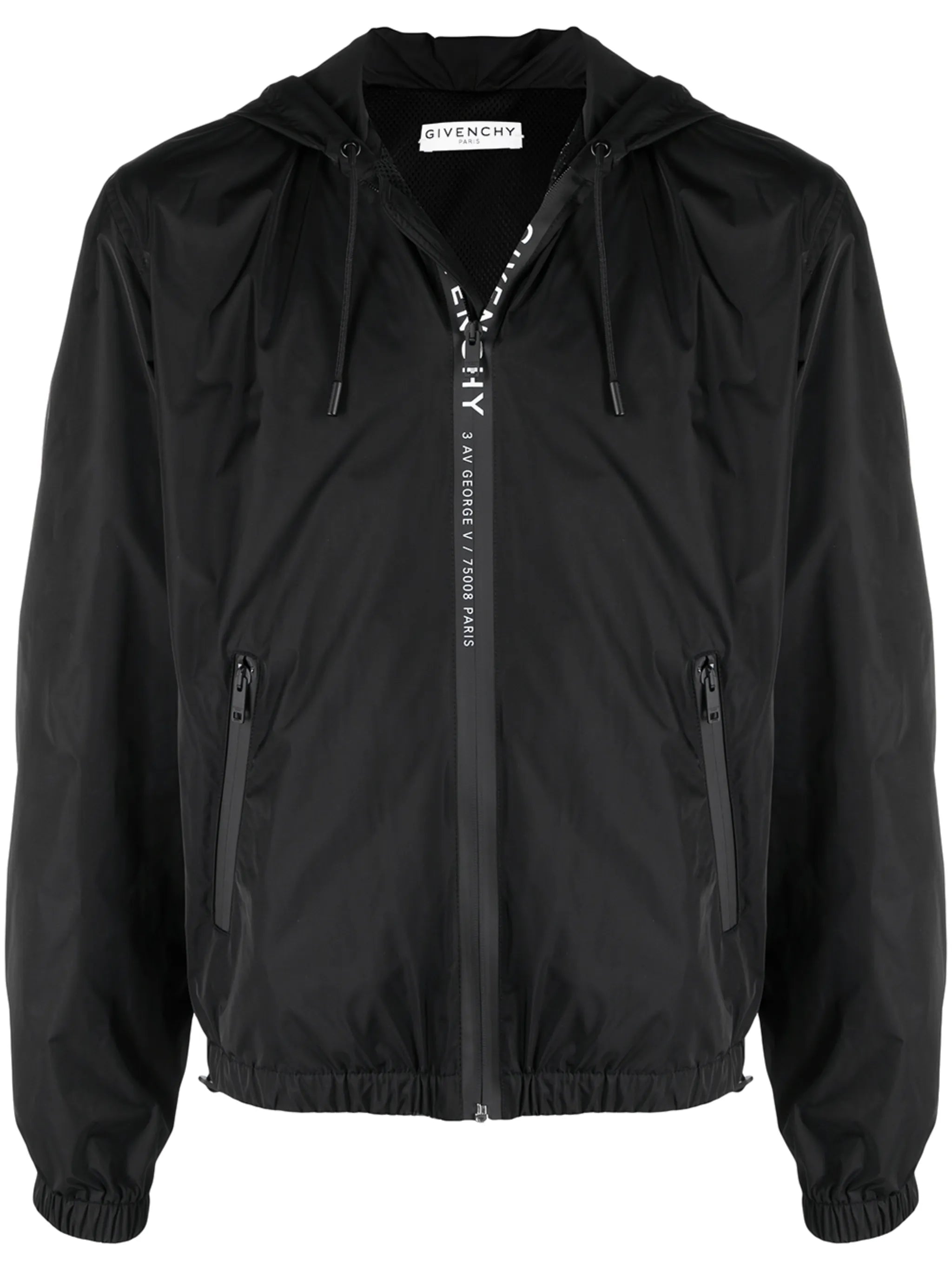 logo stripe hooded windbreaker