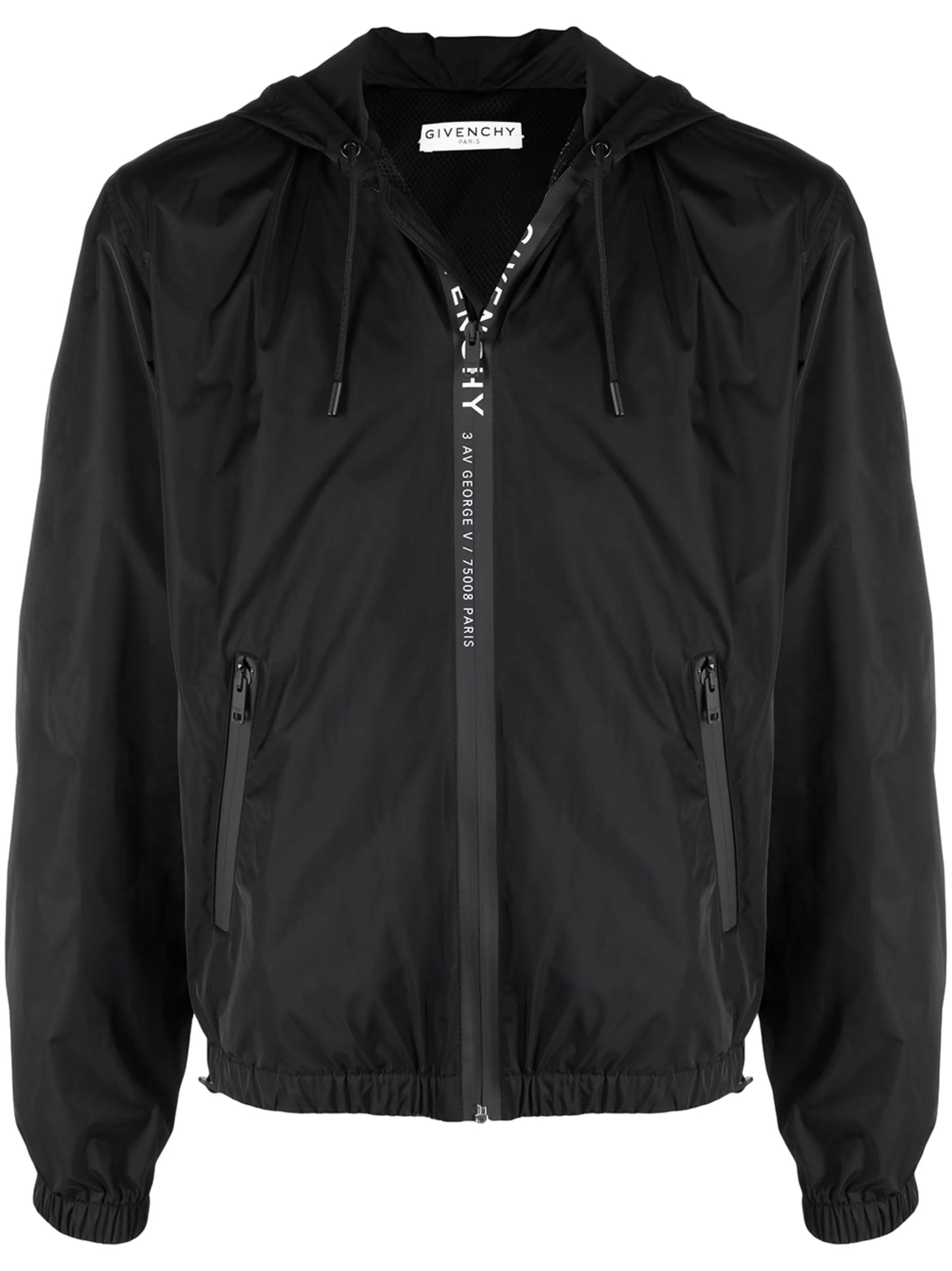 logo stripe hooded windbreaker