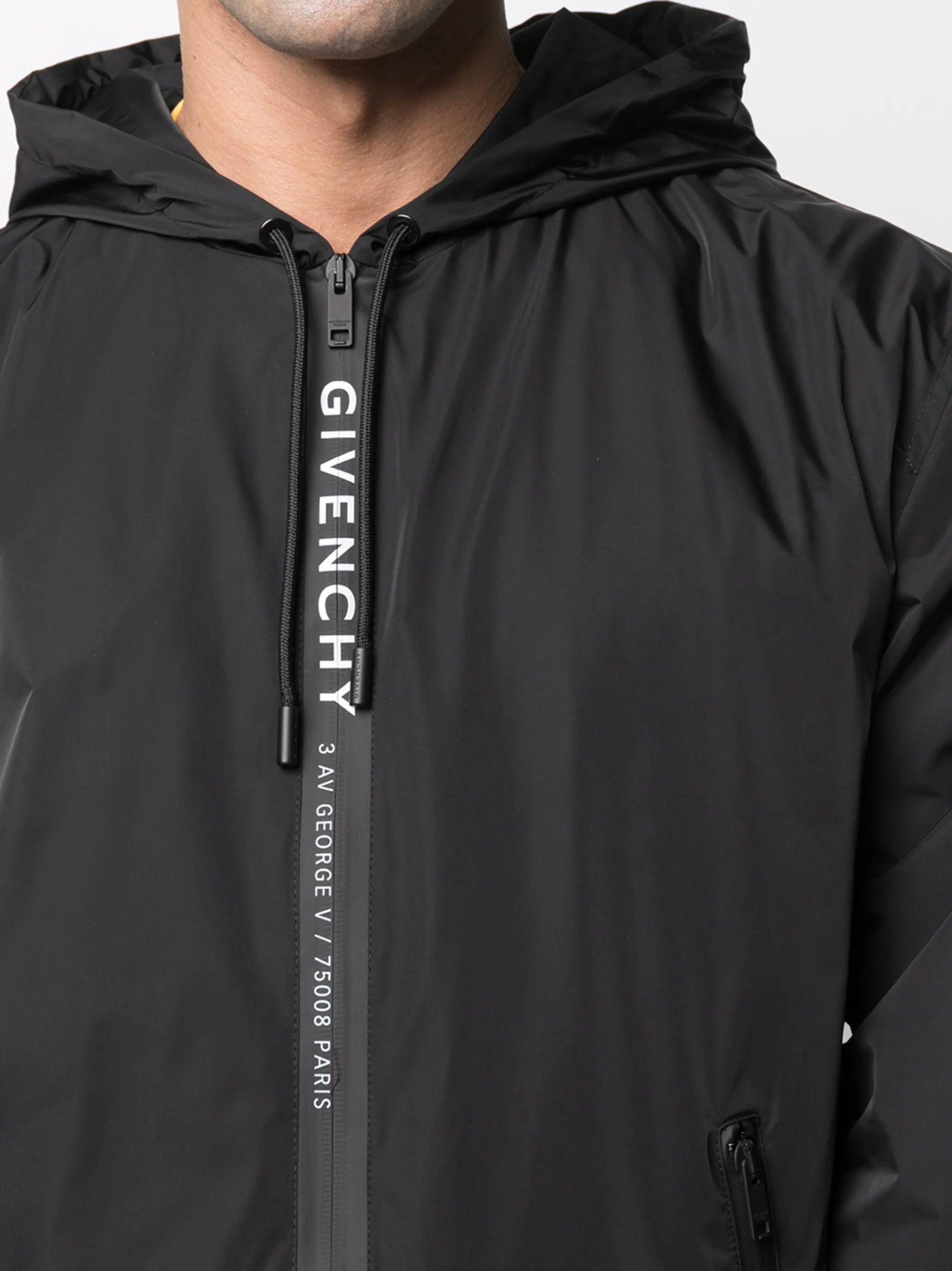 logo stripe hooded windbreaker