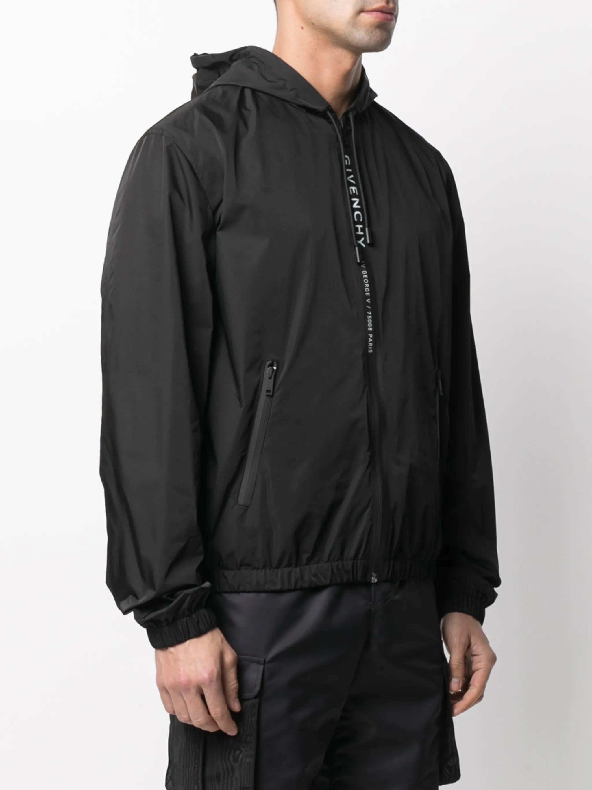 logo stripe hooded windbreaker
