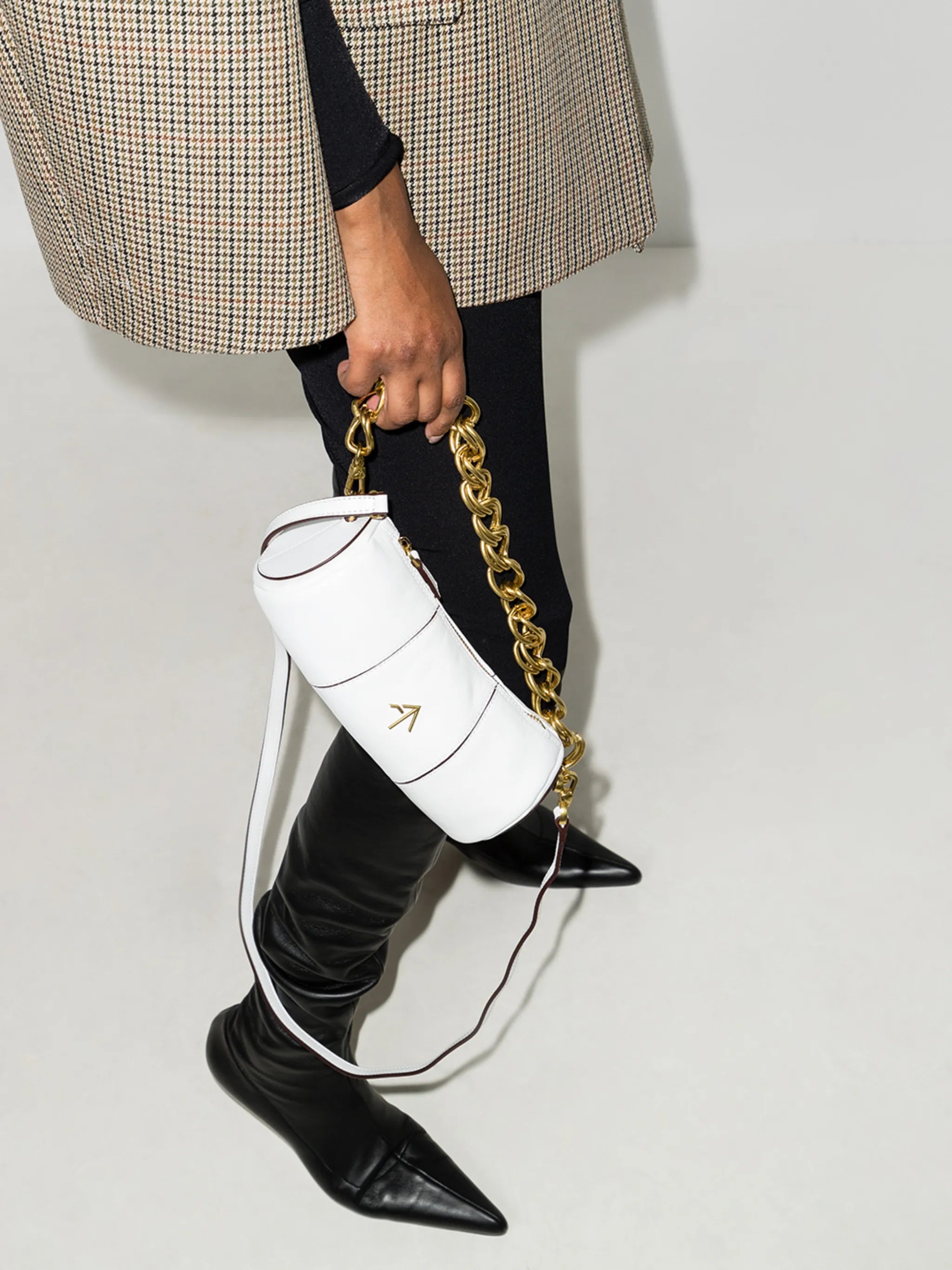 Cylinder leather shoulder bag