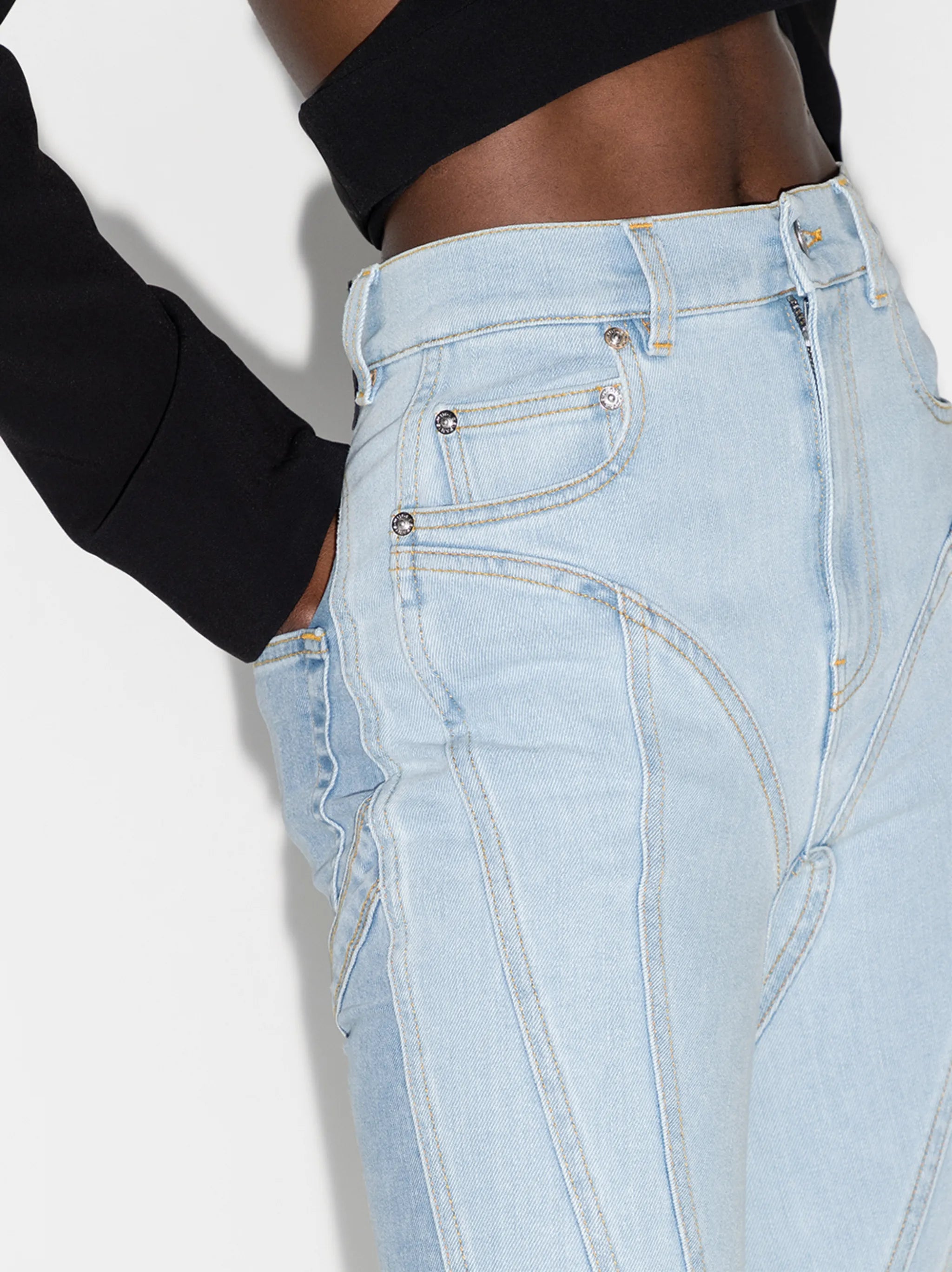 high-rise panelled skinny jeans