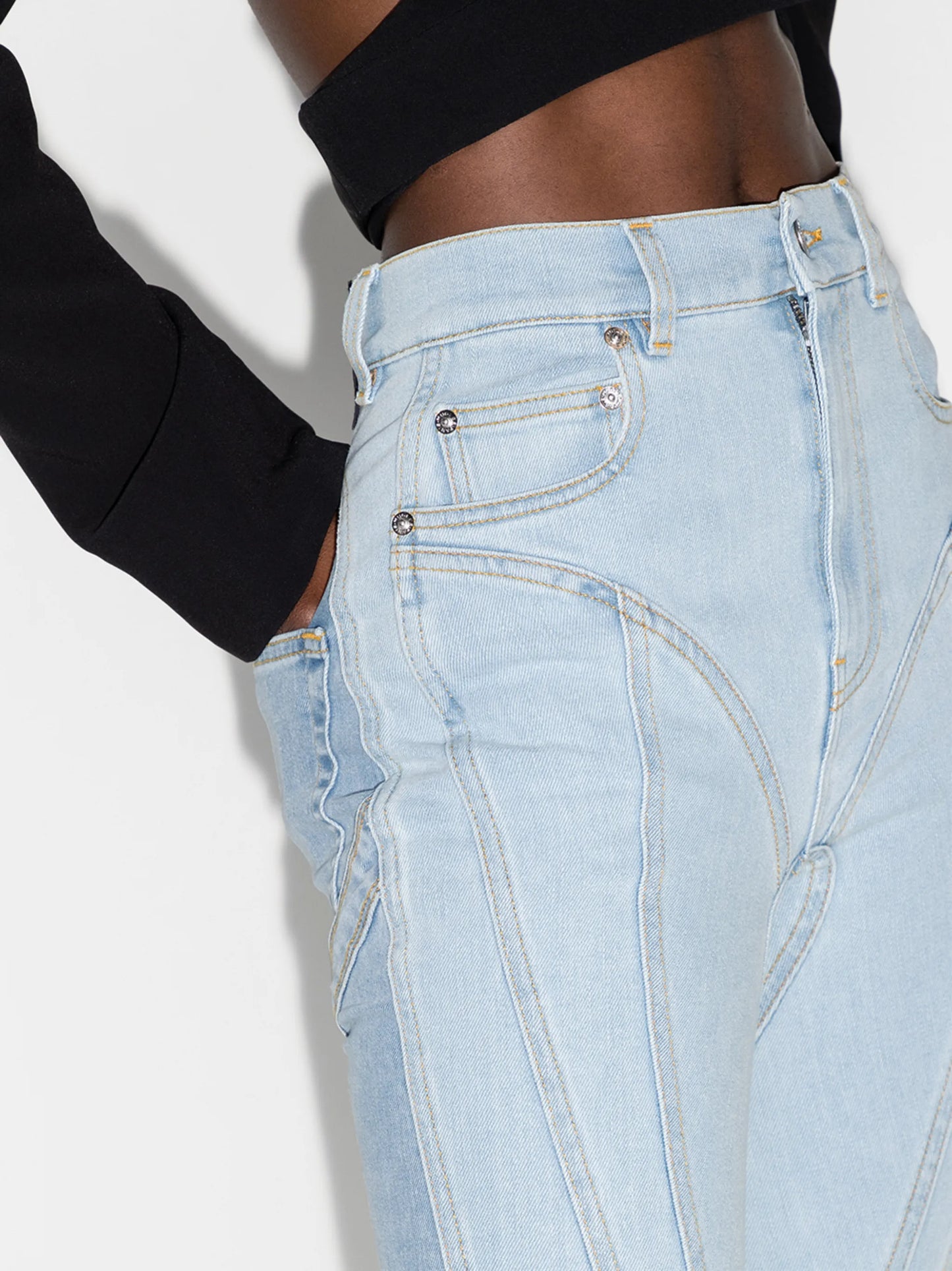 high-rise panelled skinny jeans
