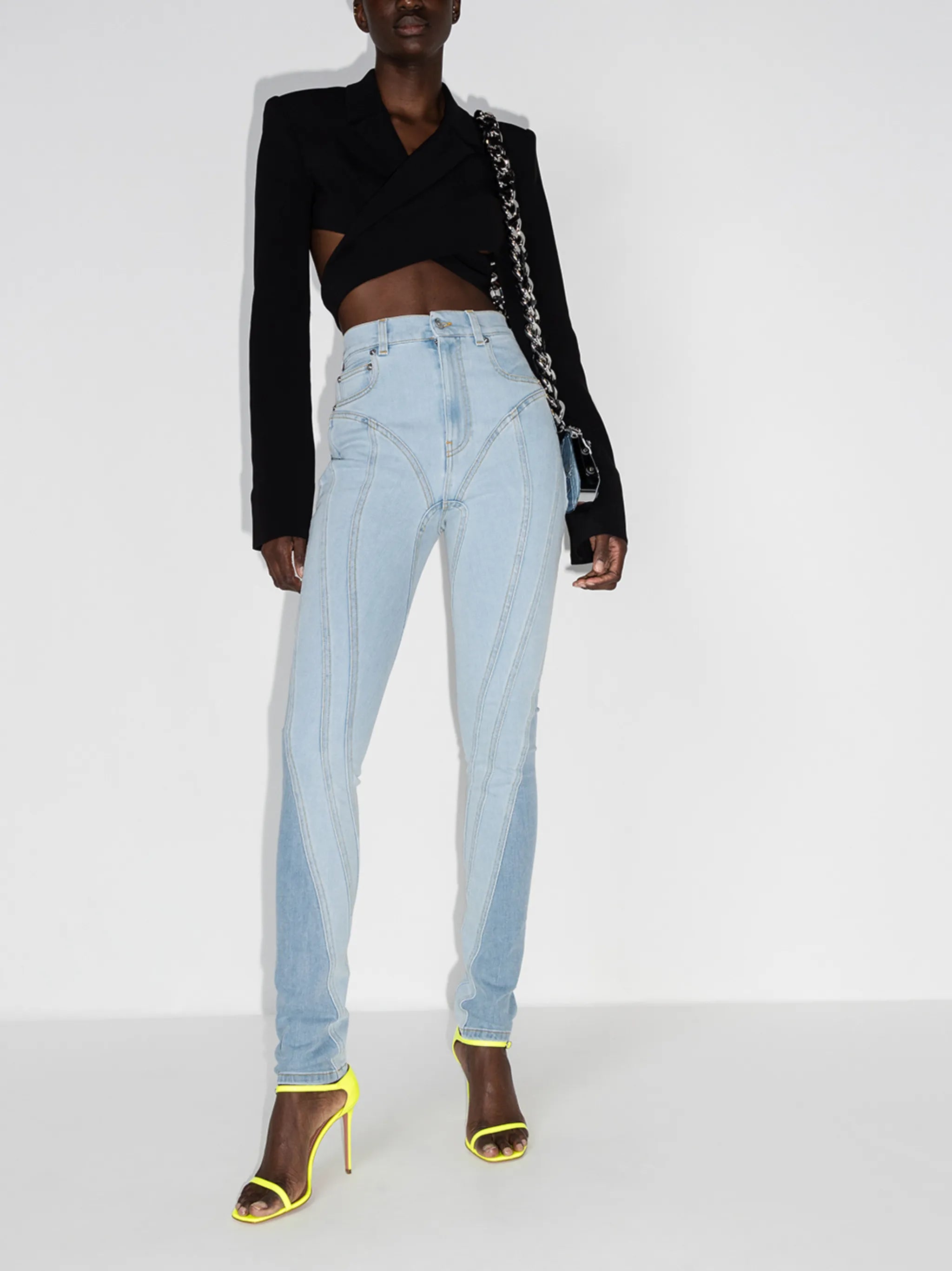high-rise panelled skinny jeans