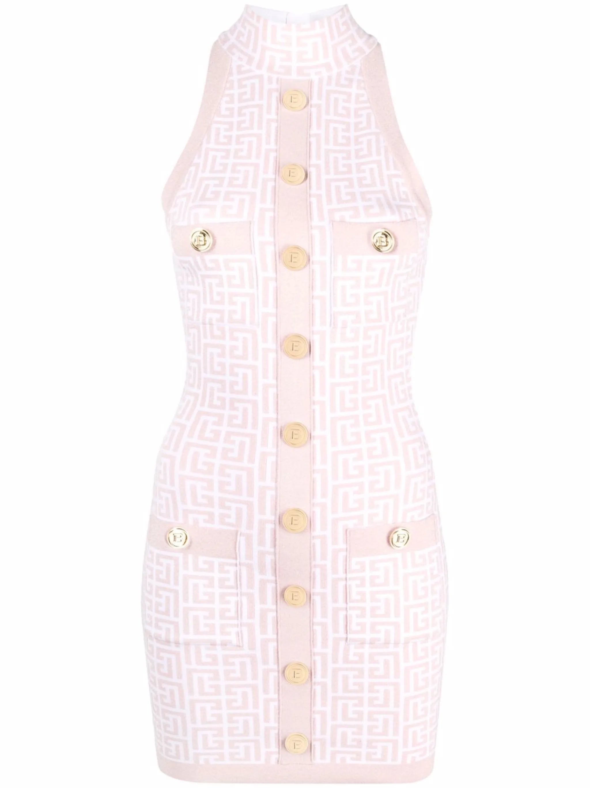 monogram glitter buttoned mini dress