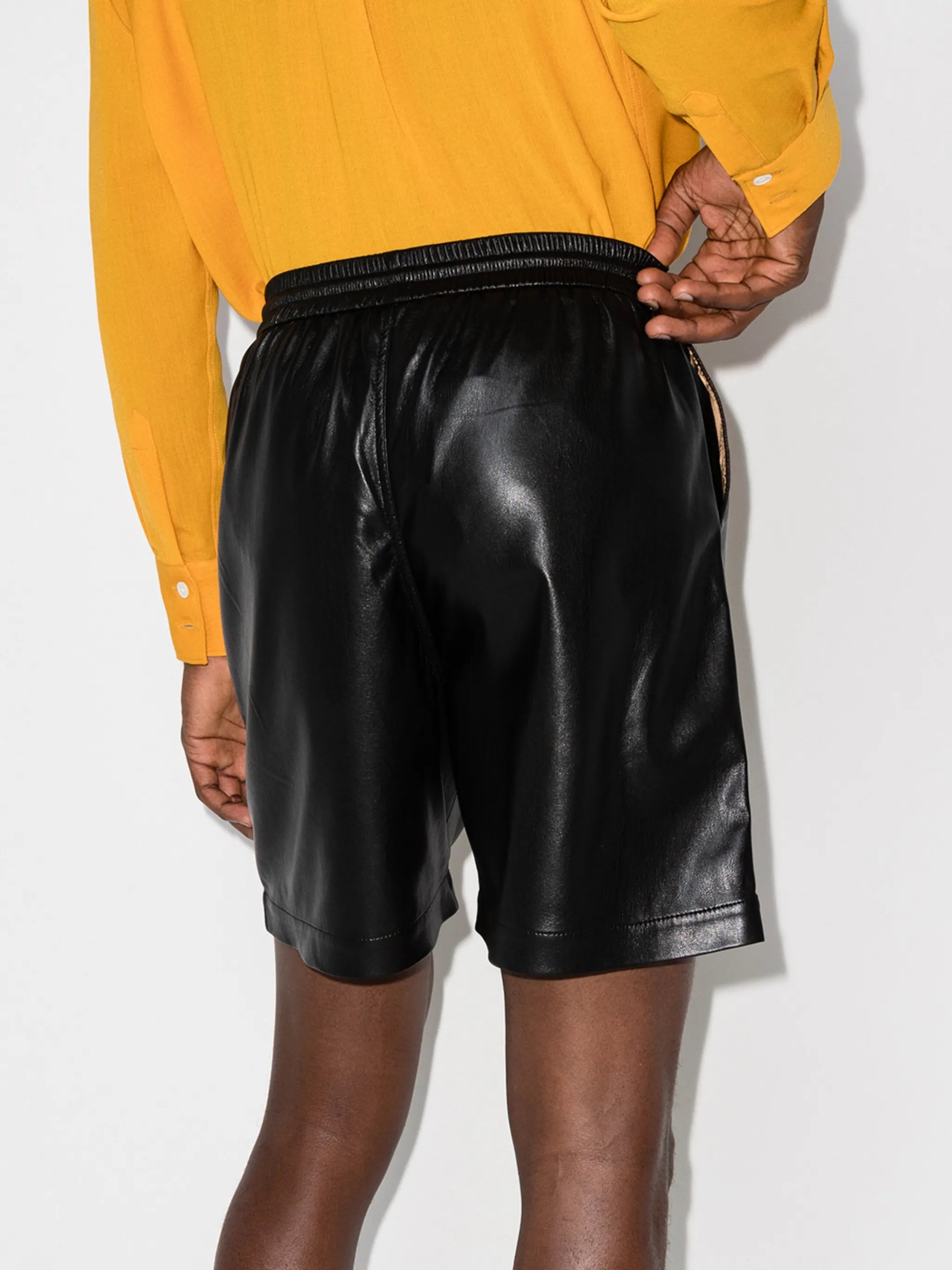 drawstring vegan leather Bermuda shorts