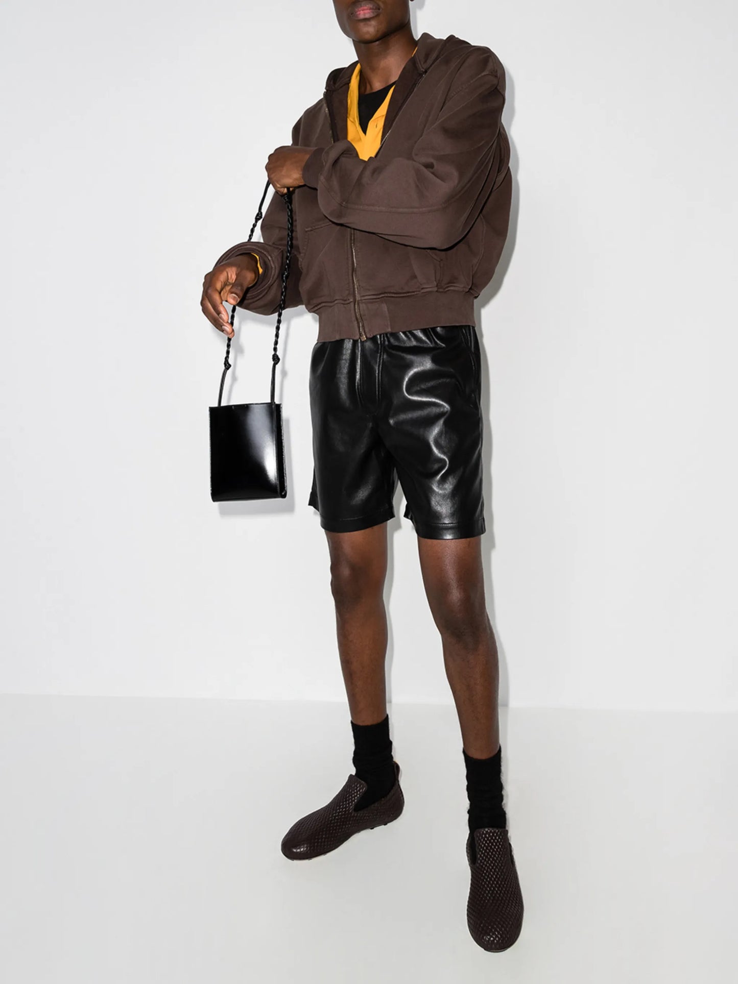 drawstring vegan leather Bermuda shorts
