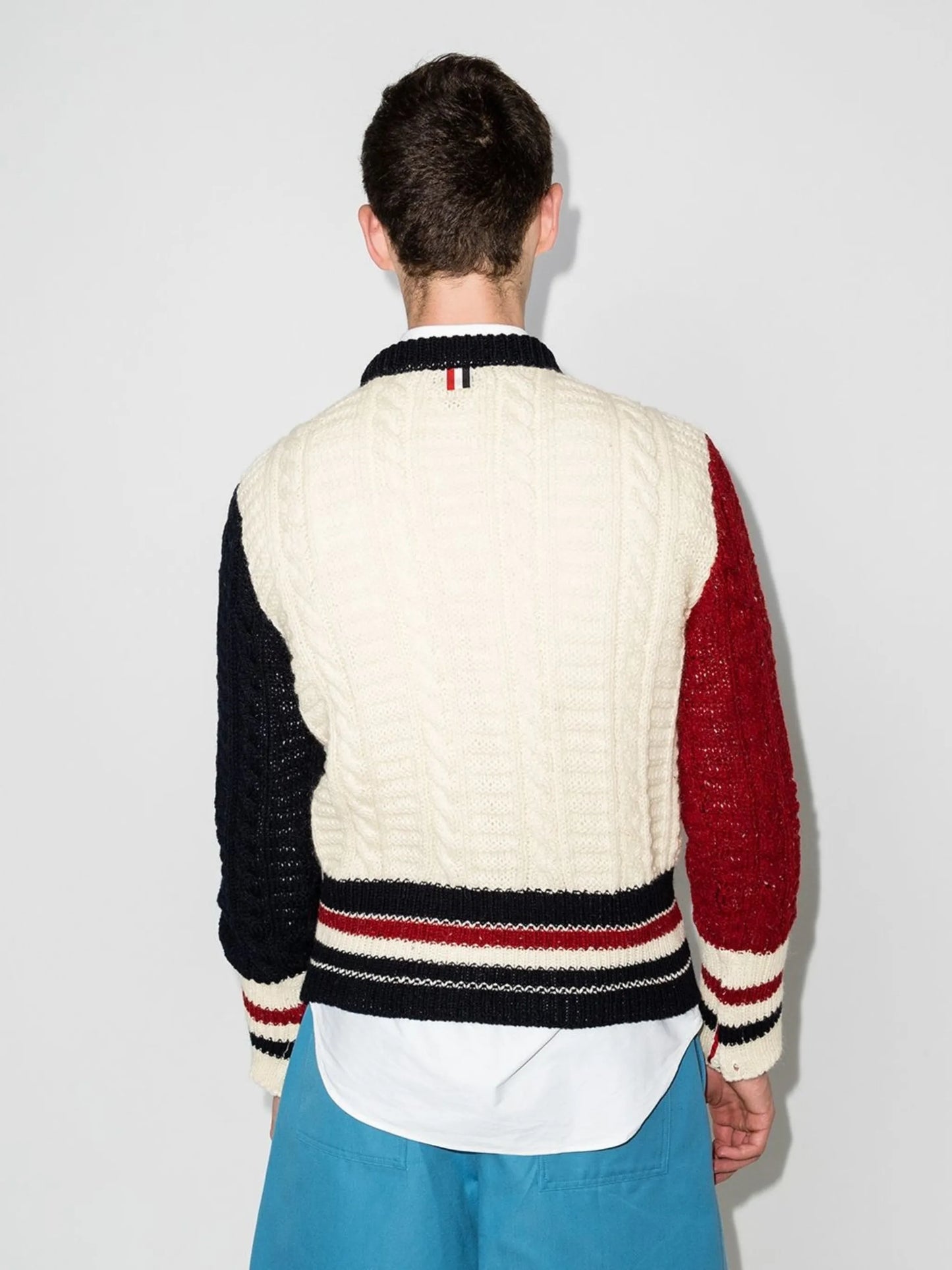 three-tone cable-knit jumper