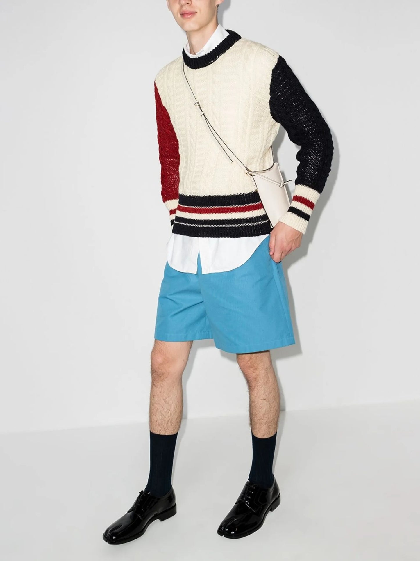 three-tone cable-knit jumper