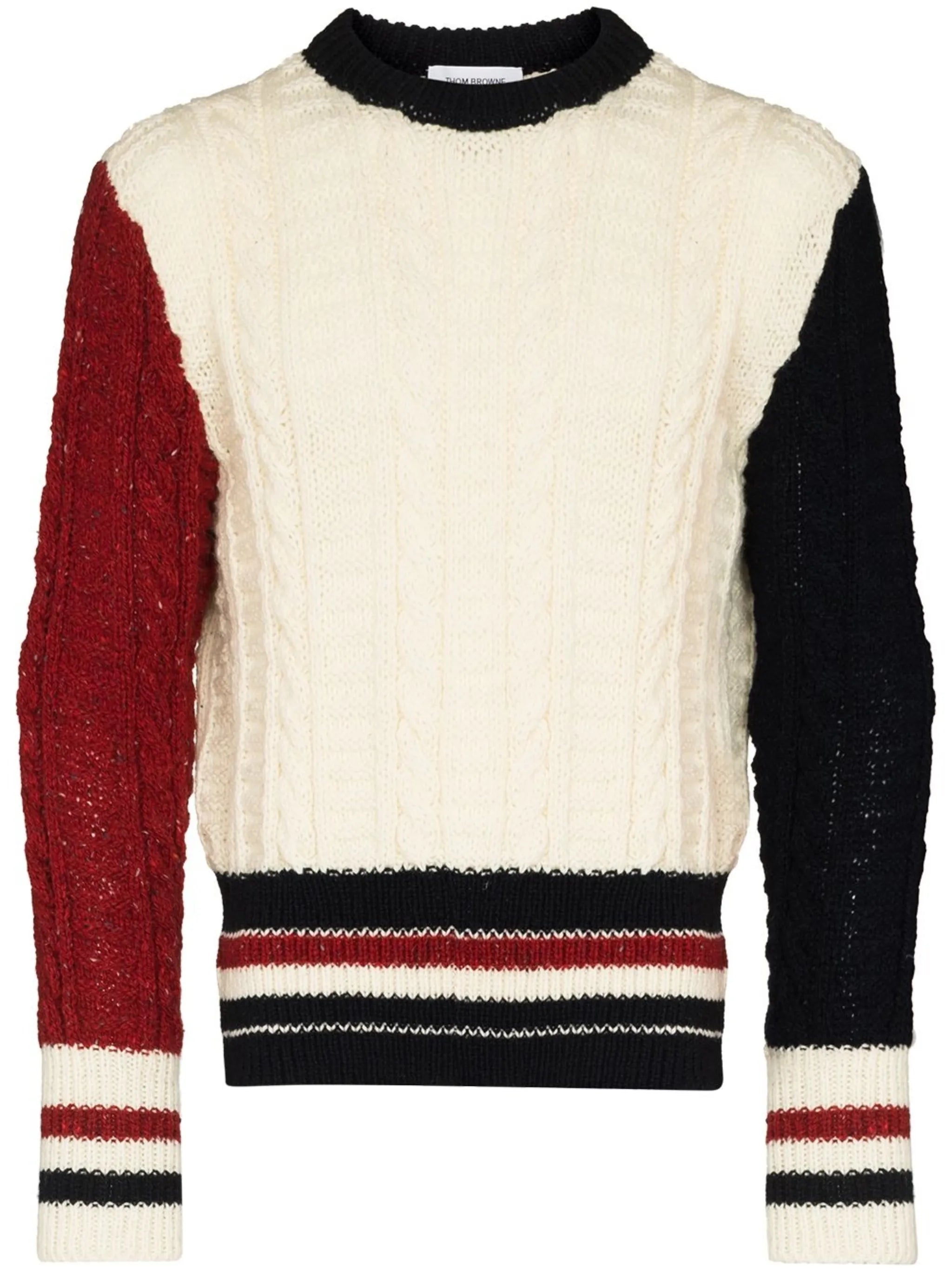 three-tone cable-knit jumper