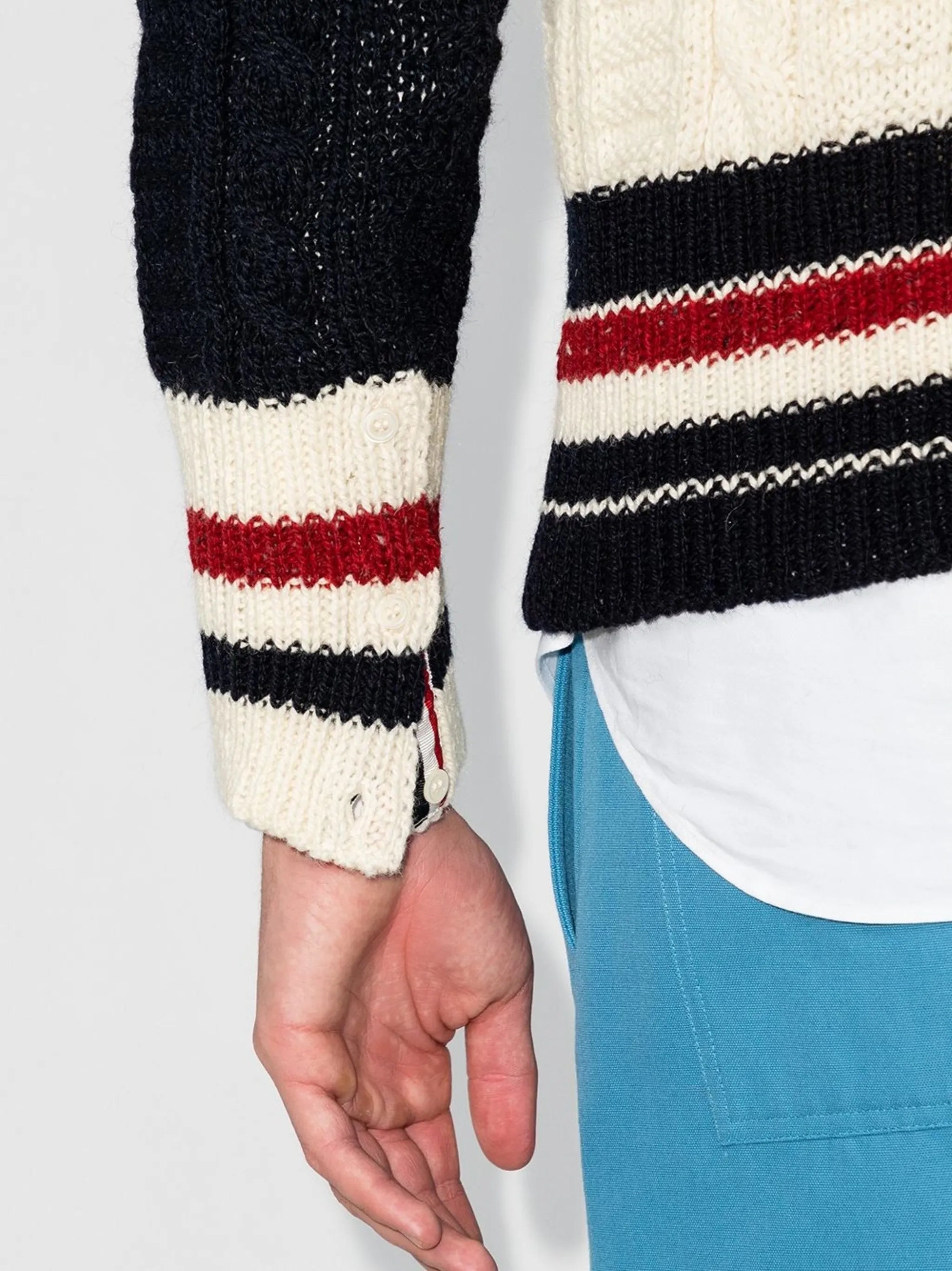 three-tone cable-knit jumper