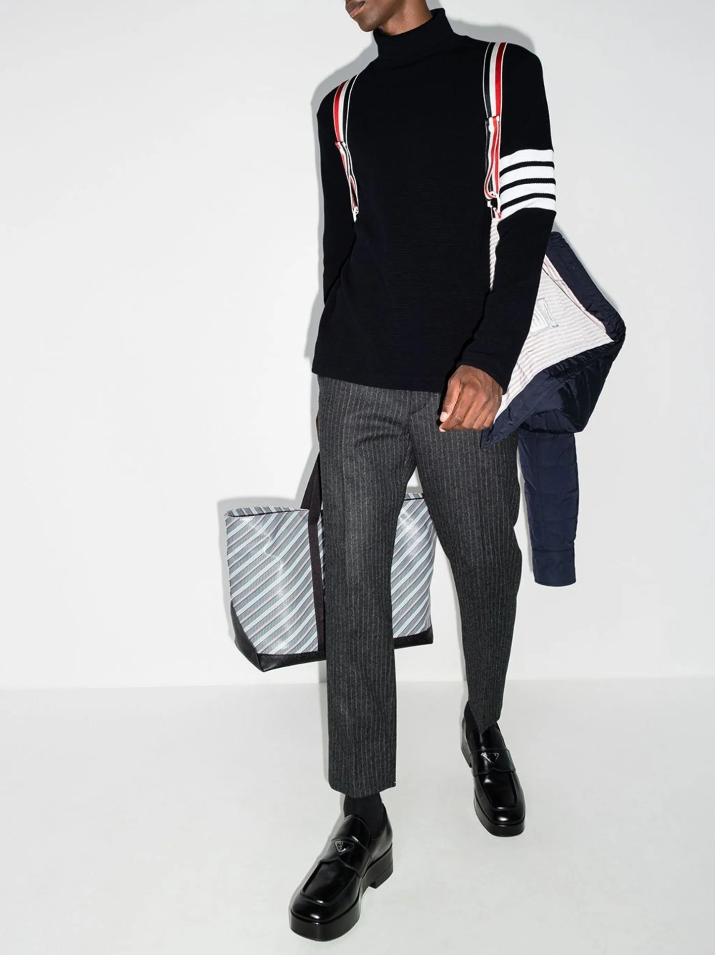 4-Bar stripe roll-neck jumper