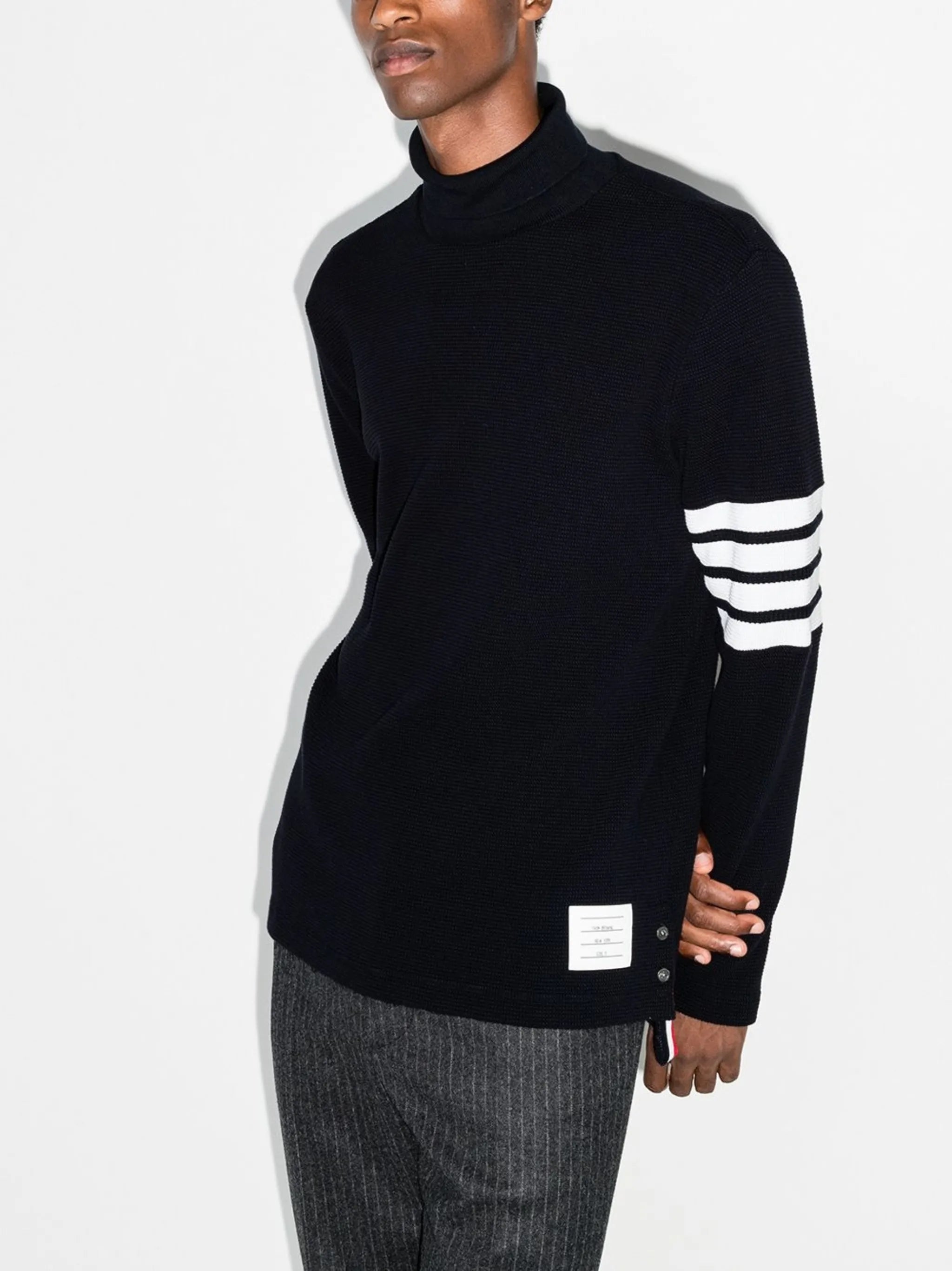 4-Bar stripe roll-neck jumper