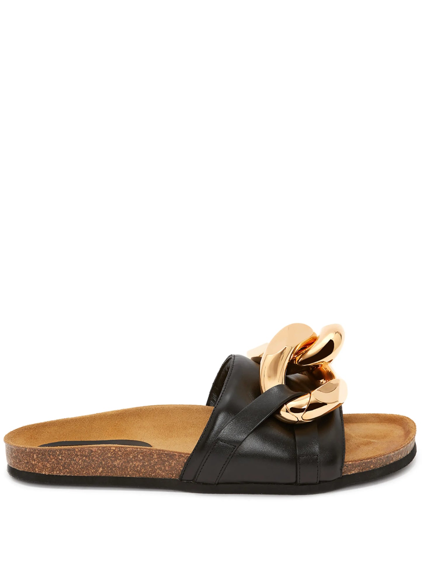 chain-detail leather slides